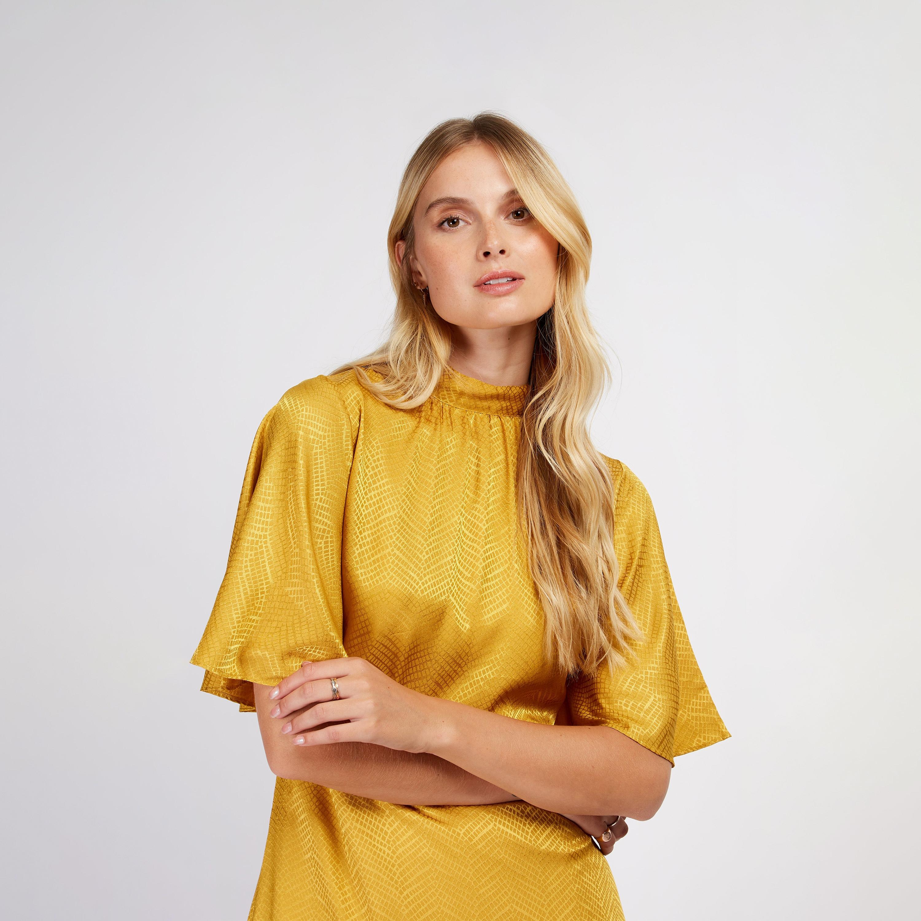 Little Mistress Satin High Neck Shift Midi Dress with Short Sleeves-women-clothing-dresses-image-3