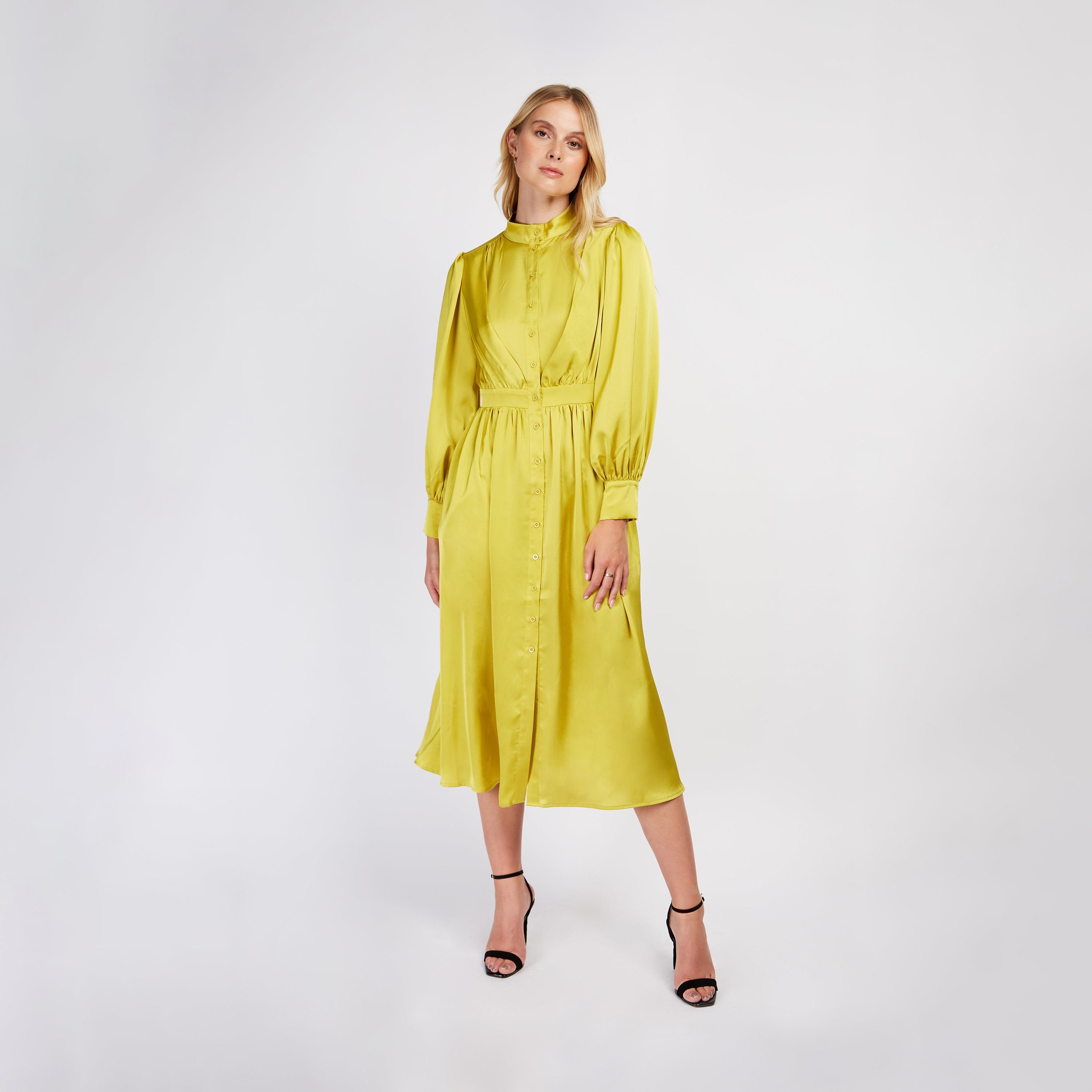فستان ميدي على شكل إيه لاين بياقة مع أكمام طويلة من ليتل ميستريس ساتان-women-clothing-dresses-image-2