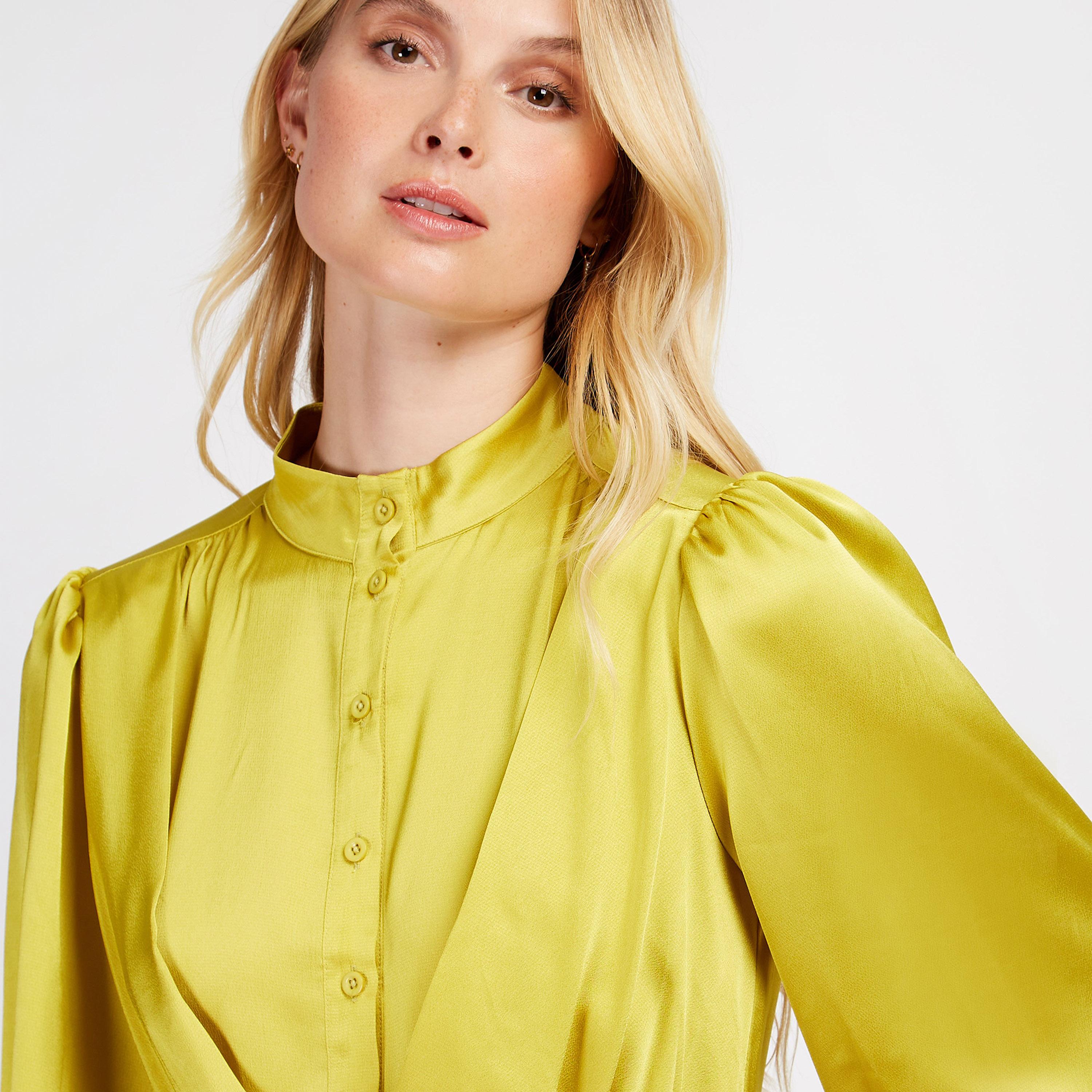 فستان ميدي على شكل إيه لاين بياقة مع أكمام طويلة من ليتل ميستريس ساتان-women-clothing-dresses-image-3