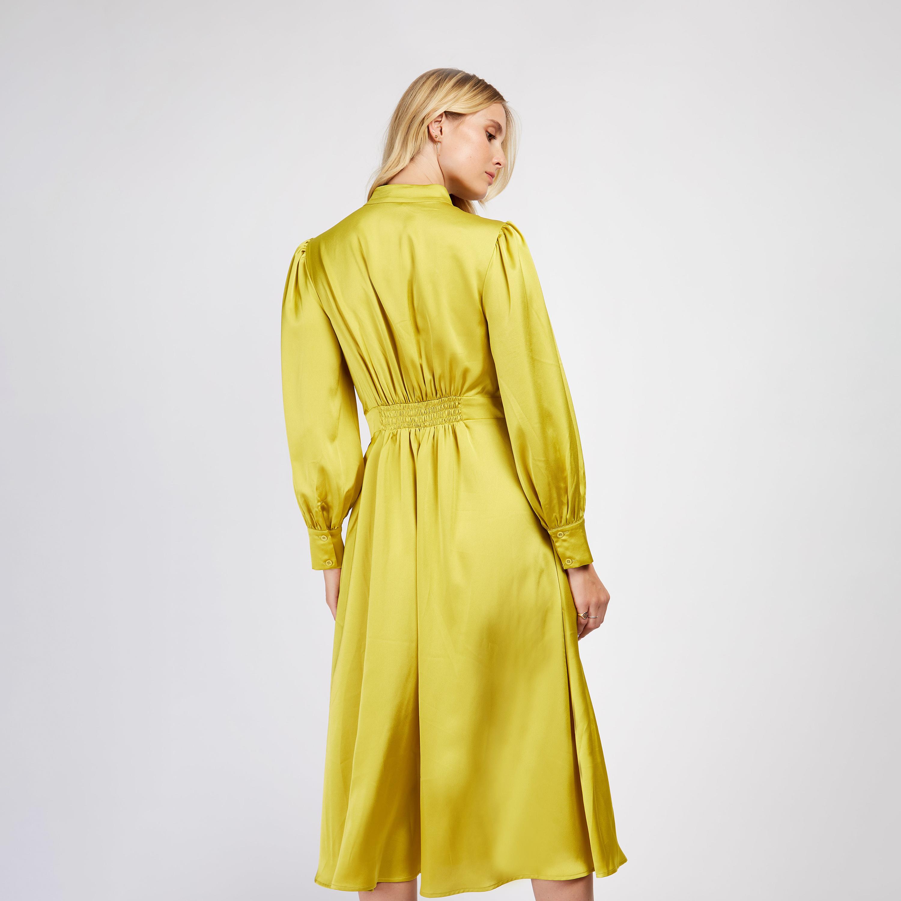 فستان ميدي على شكل إيه لاين بياقة مع أكمام طويلة من ليتل ميستريس ساتان-women-clothing-dresses-image-4