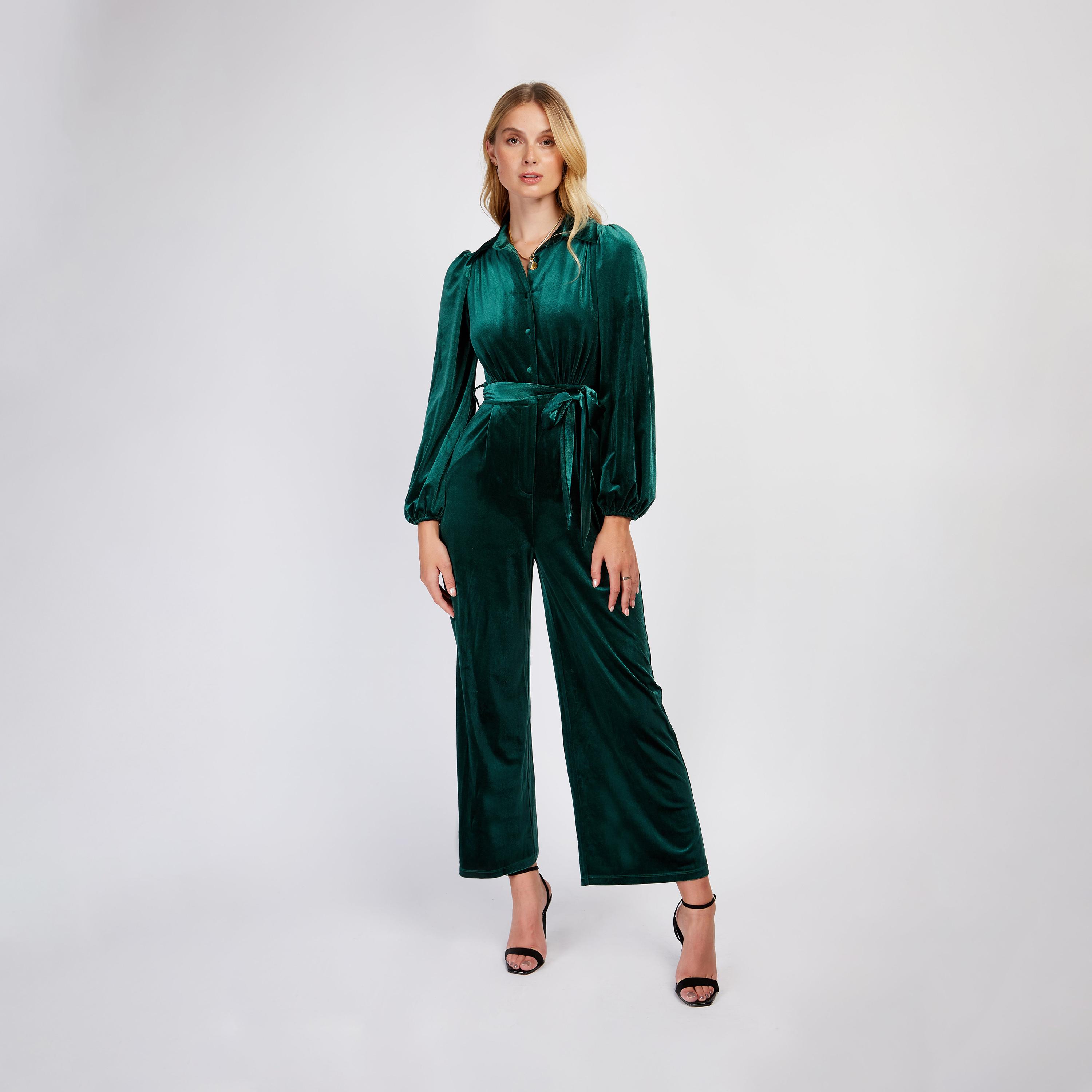 Little Mistress Satin Collared Jumpsuit with Long Sleeves-women-clothing-jumpsuits-image-1