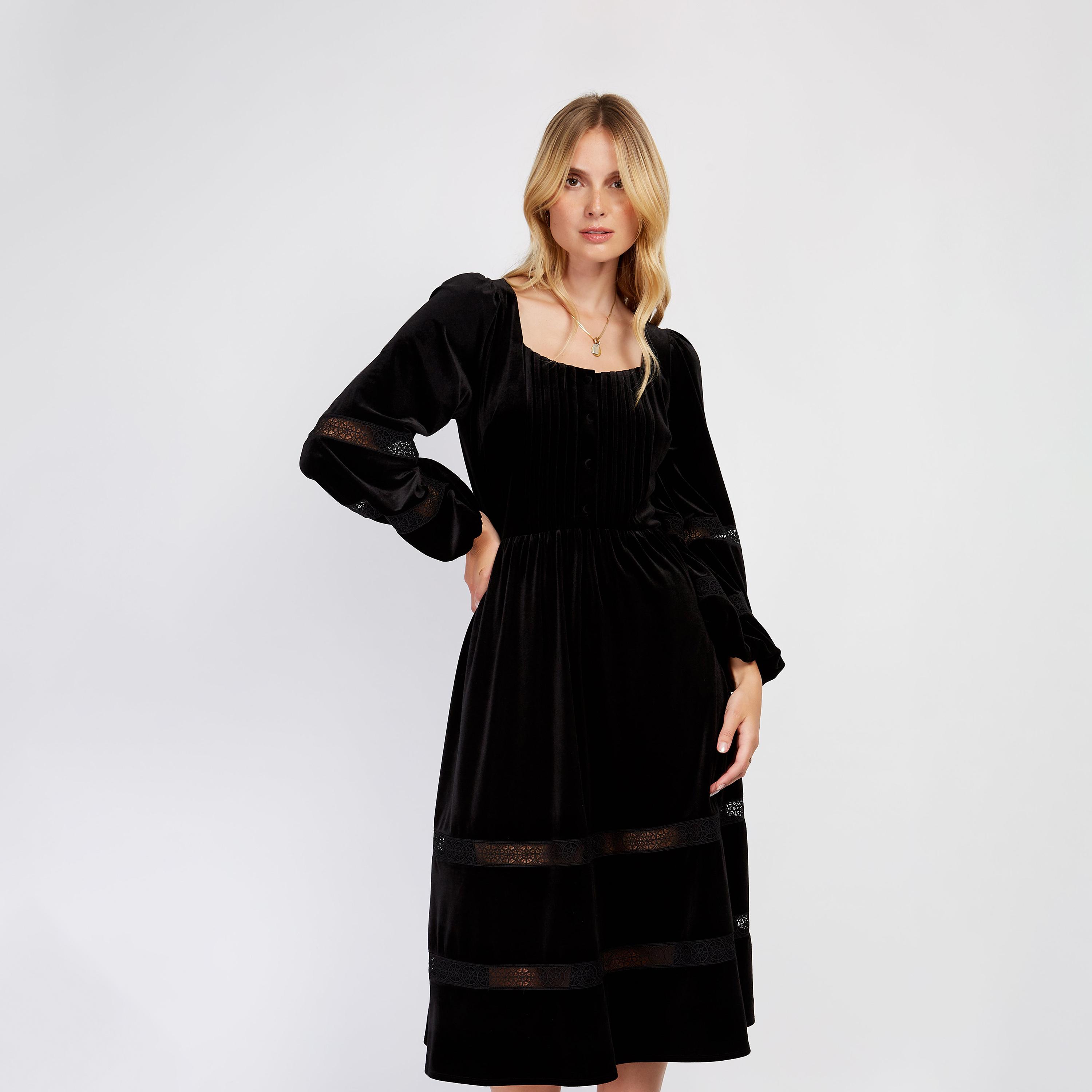 ليتل مسترس- فستان بشكل A ياقة مربعة متوسط الطول أكمام طويلة-women-clothing-dresses-image-1