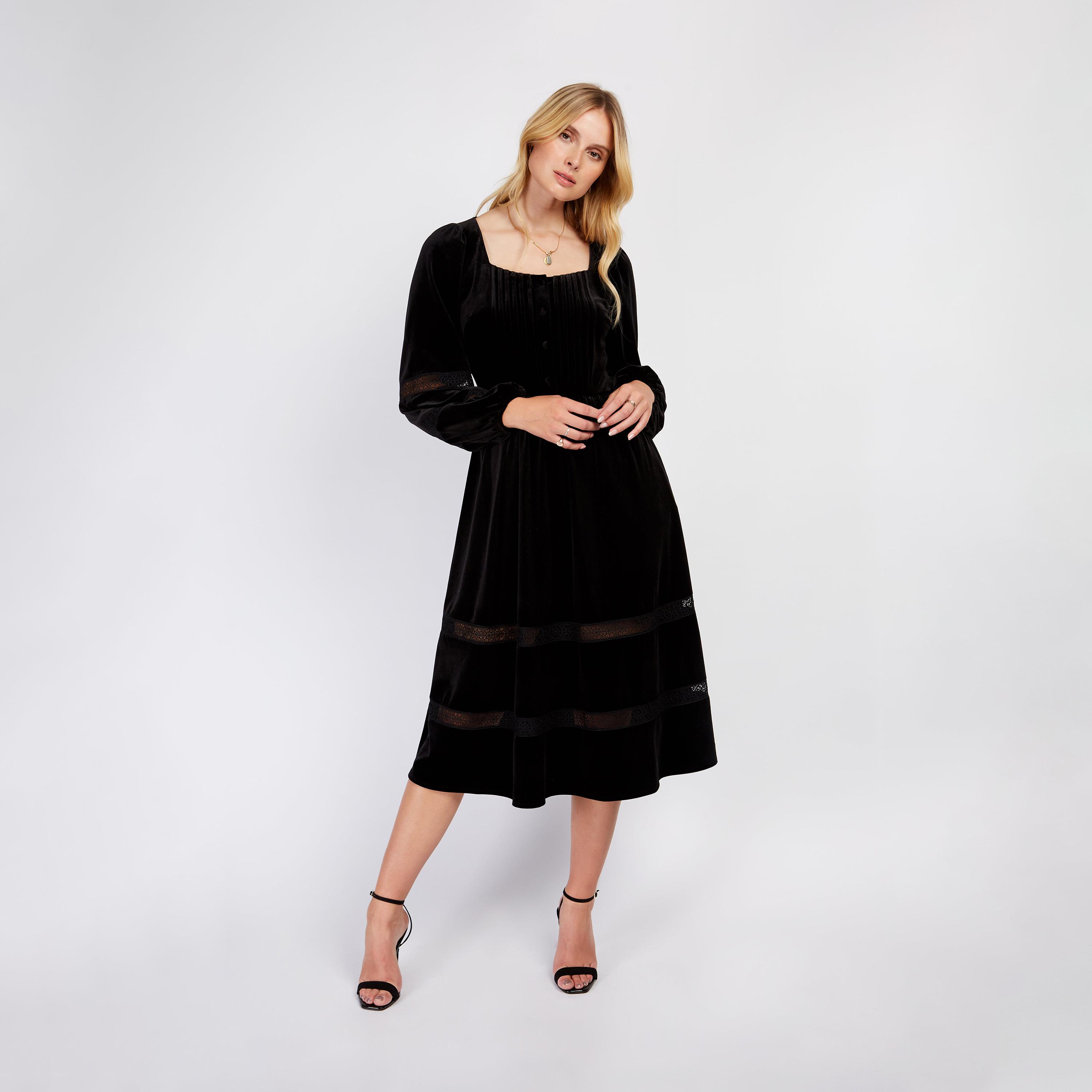 ليتل مسترس- فستان بشكل A ياقة مربعة متوسط الطول أكمام طويلة-women-clothing-dresses-image-2