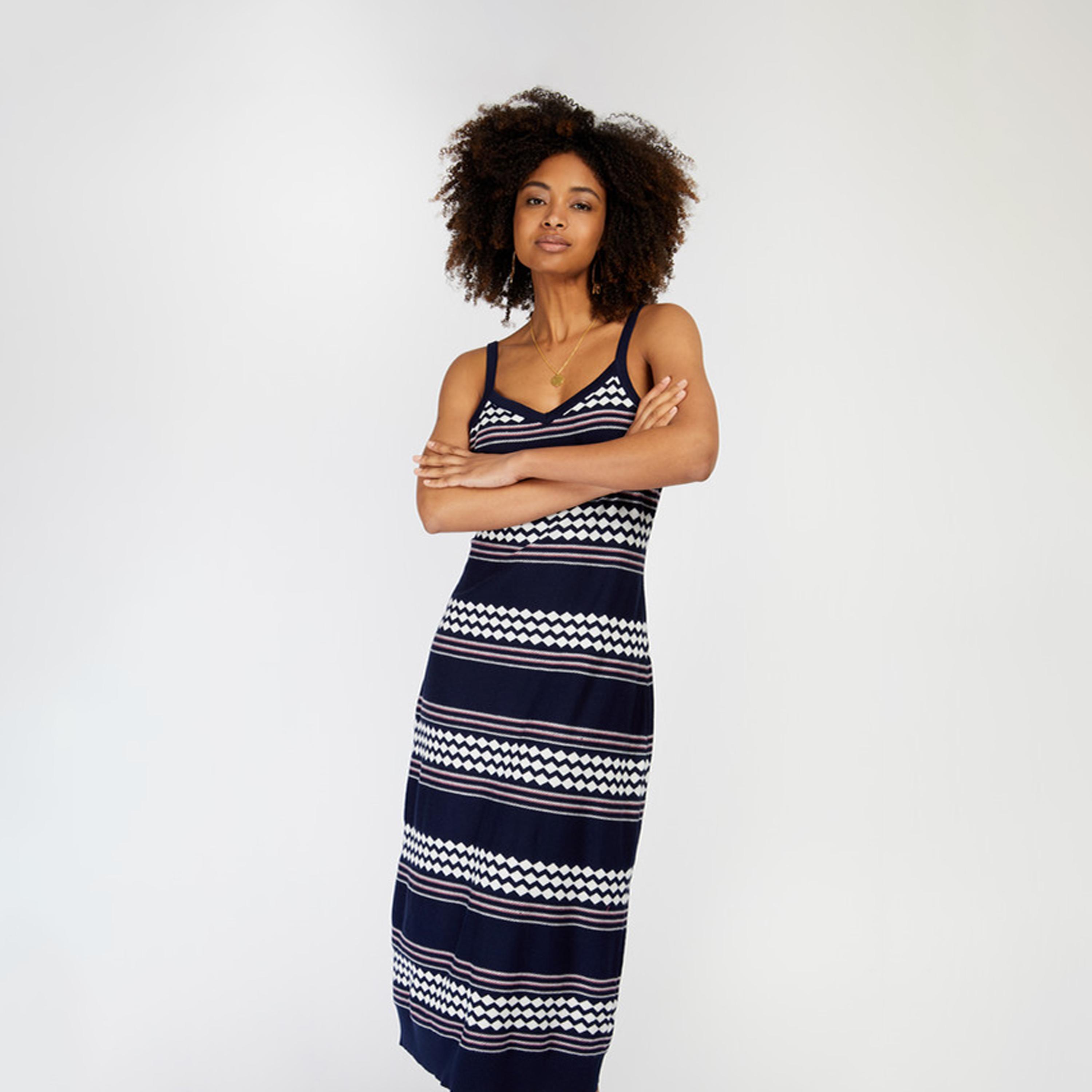 ليتل مسترس- فستان ميدي مخطط ياقة على شكل V أحزمة كتف-women-clothing-dresses-image-3
