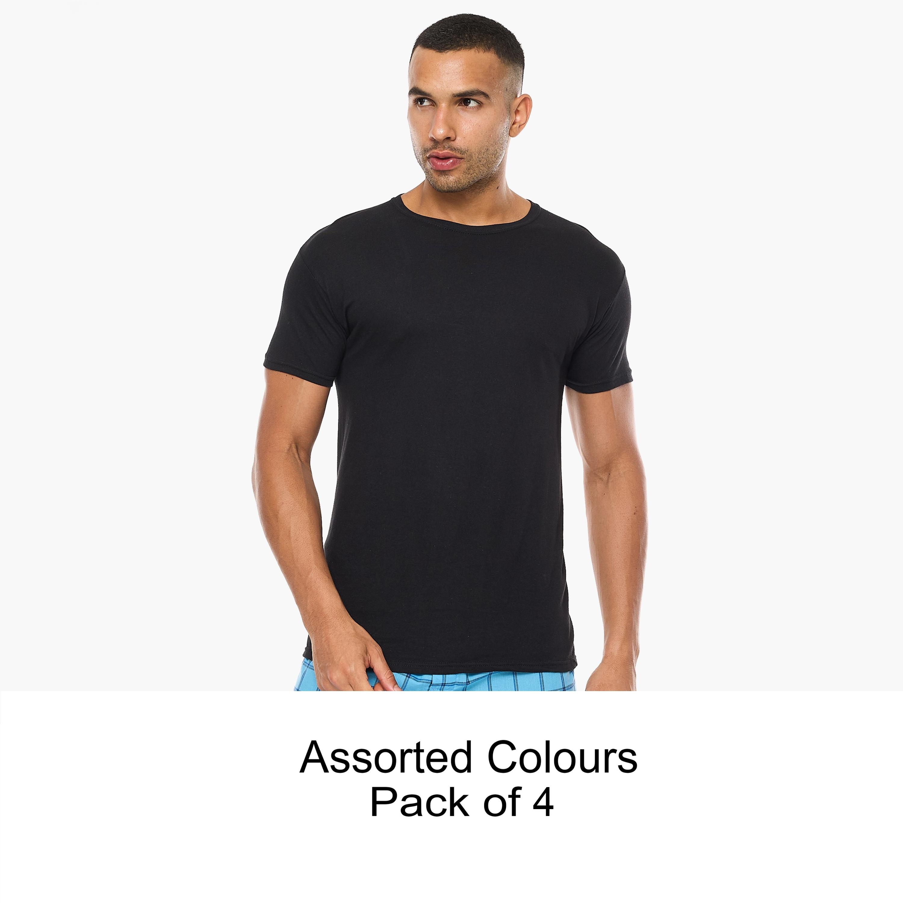 مجموعة هنس المتنوعة المكونة من 4 تي شيرت رجالي سادة بياقة دائرية وأكمام قصيرة-men-clothing-tshirtsandpolos-tshirts-image-1