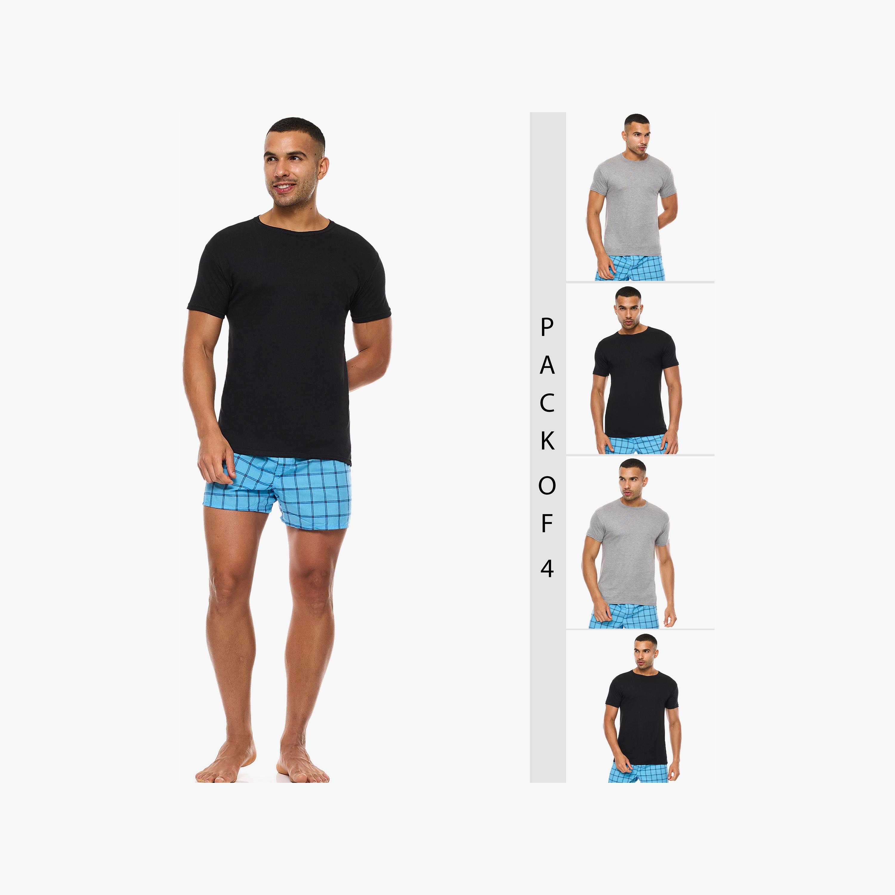 مجموعة هنس المتنوعة المكونة من 4 تي شيرت رجالي سادة بياقة دائرية وأكمام قصيرة-men-clothing-tshirtsandpolos-tshirts-image-2