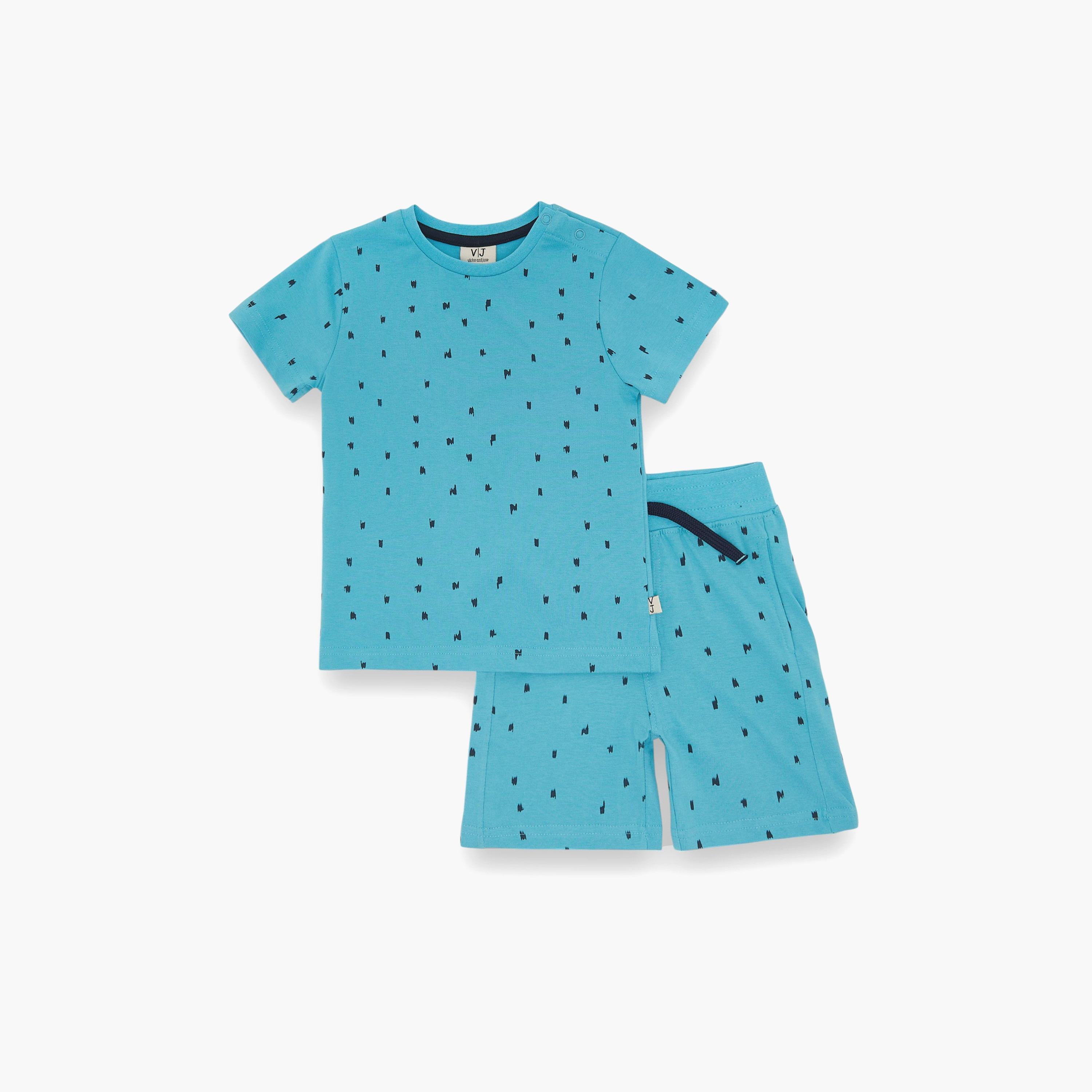 طقم تي شيرت وشورت مطبوع بالكامل من فيكتور آند جين - أزرق-baby-boys-clothing-setsandcoords-image-1