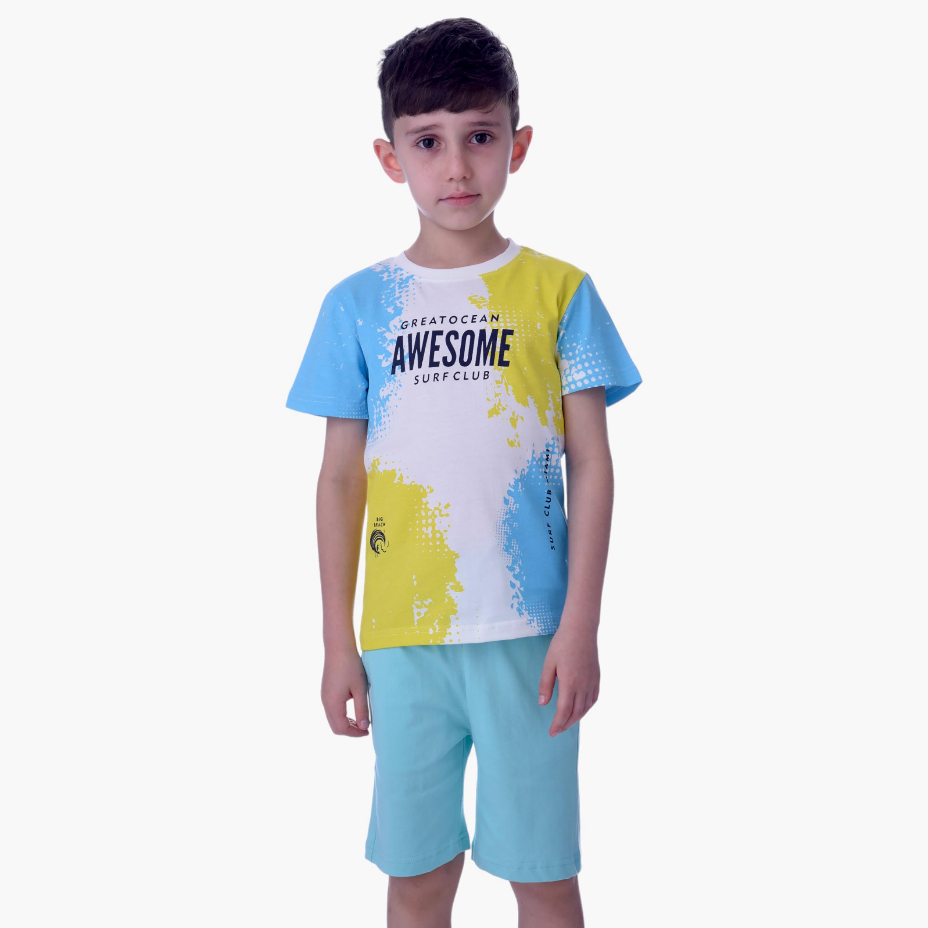 Victor and Jane Awesome Printed Short Sleeves T-Shirt & Shorts Set-boys-clothing-setsandcoords-image-1