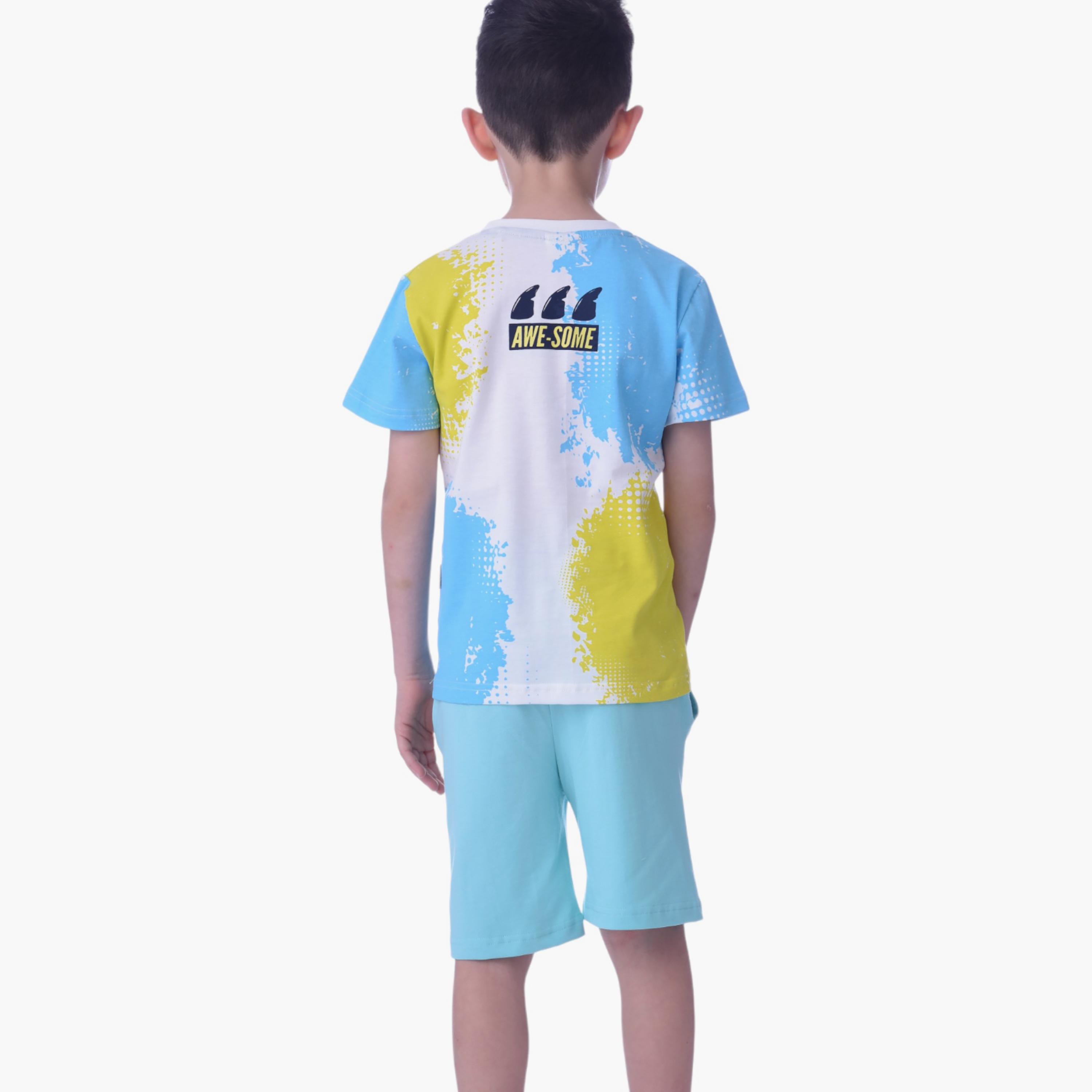 Victor and Jane Awesome Printed Short Sleeves T-Shirt & Shorts Set-boys-clothing-setsandcoords-image-2