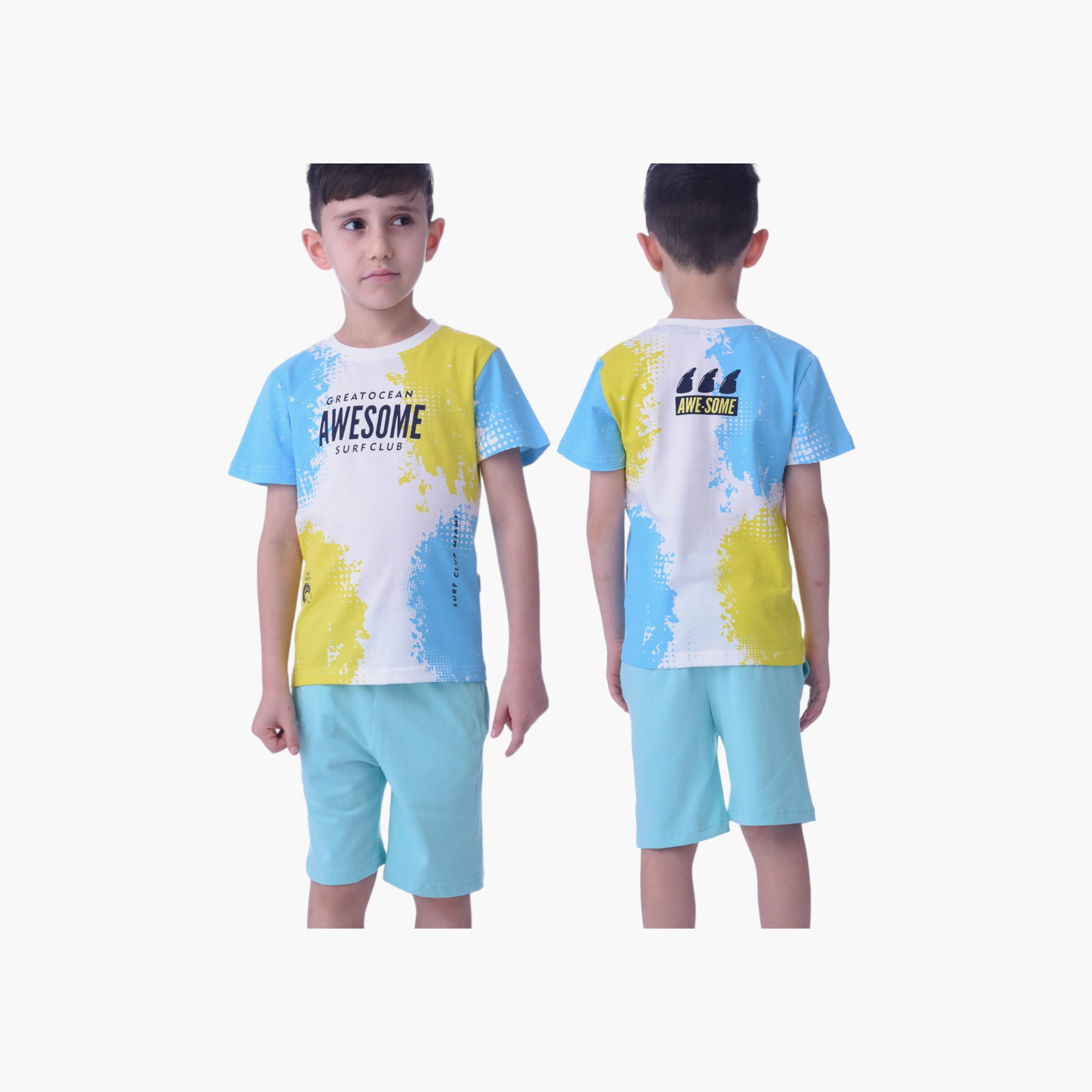 Victor and Jane Awesome Printed Short Sleeves T-Shirt & Shorts Set-boys-clothing-setsandcoords-image-3