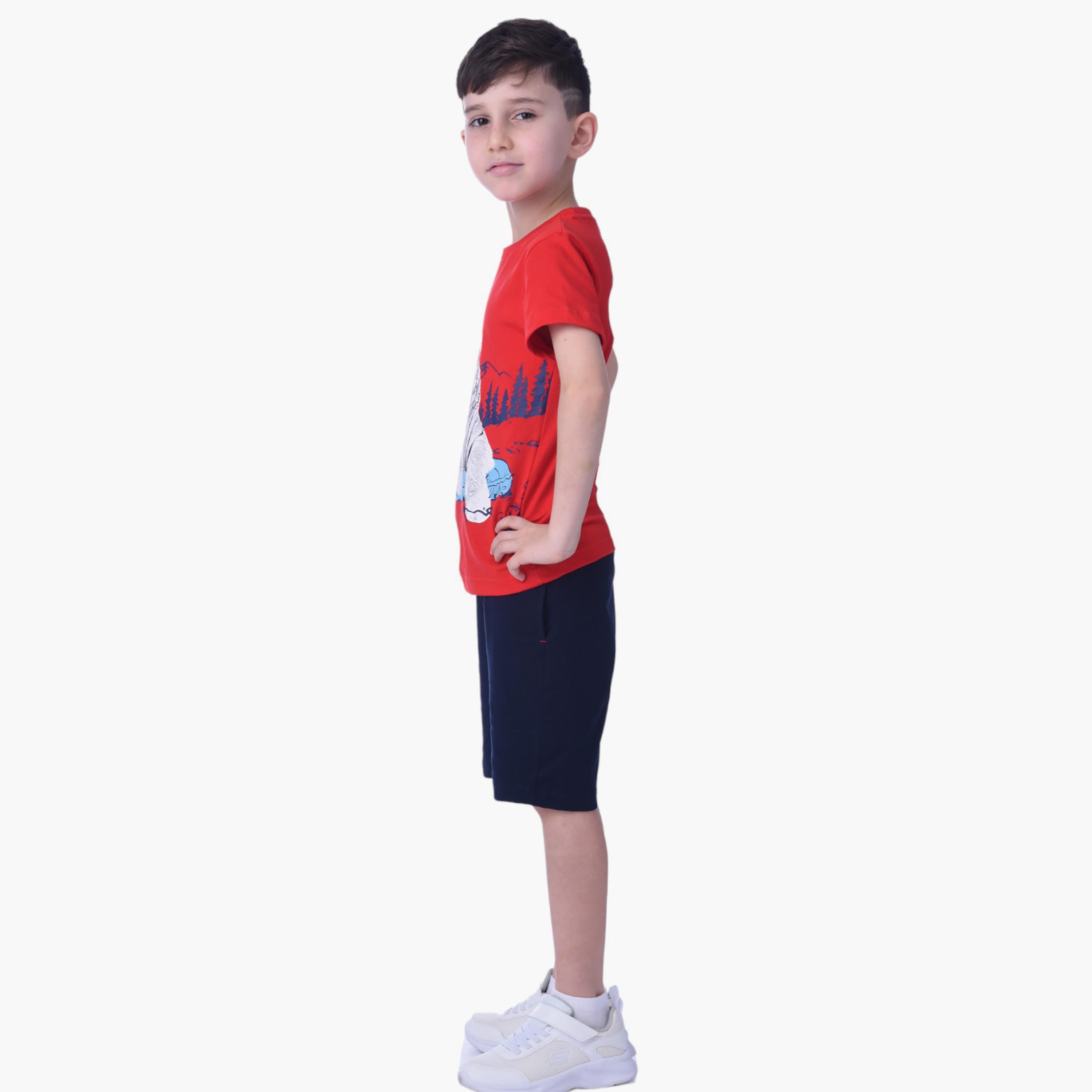طقم تي شيرت بأكمام قصيرة وشورت بطبعة نمر من فيكتور اند جين-boys-clothing-setsandcoords-image-2