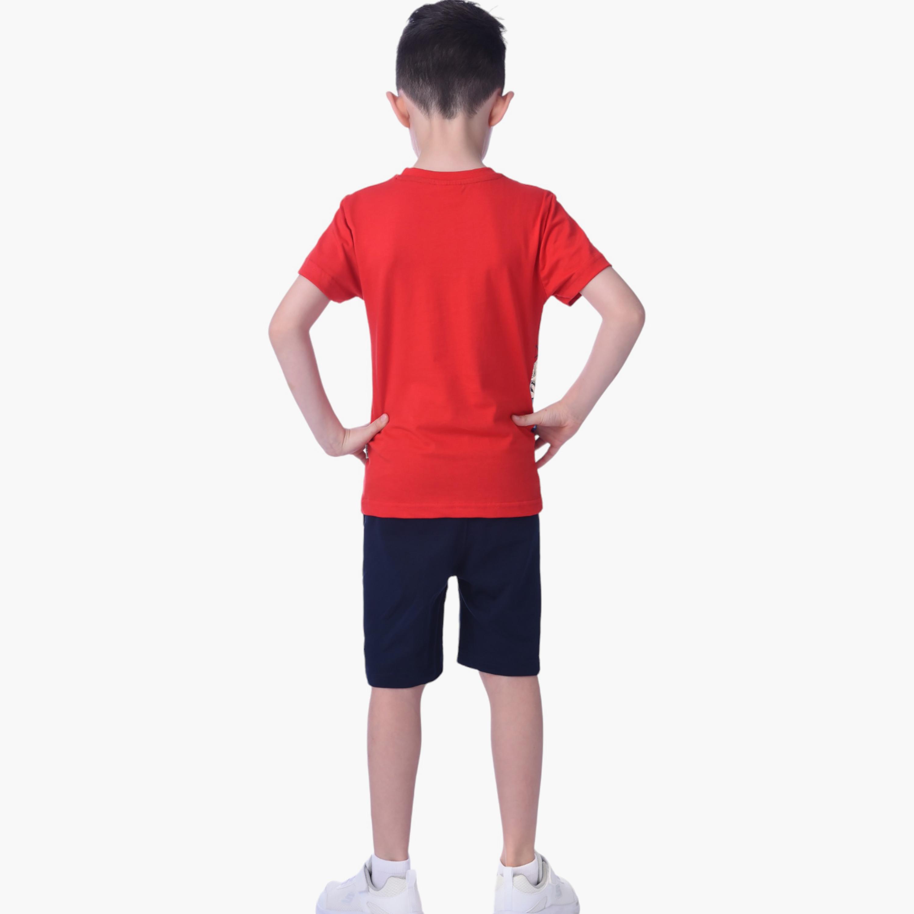 طقم تي شيرت بأكمام قصيرة وشورت بطبعة نمر من فيكتور اند جين-boys-clothing-setsandcoords-image-3