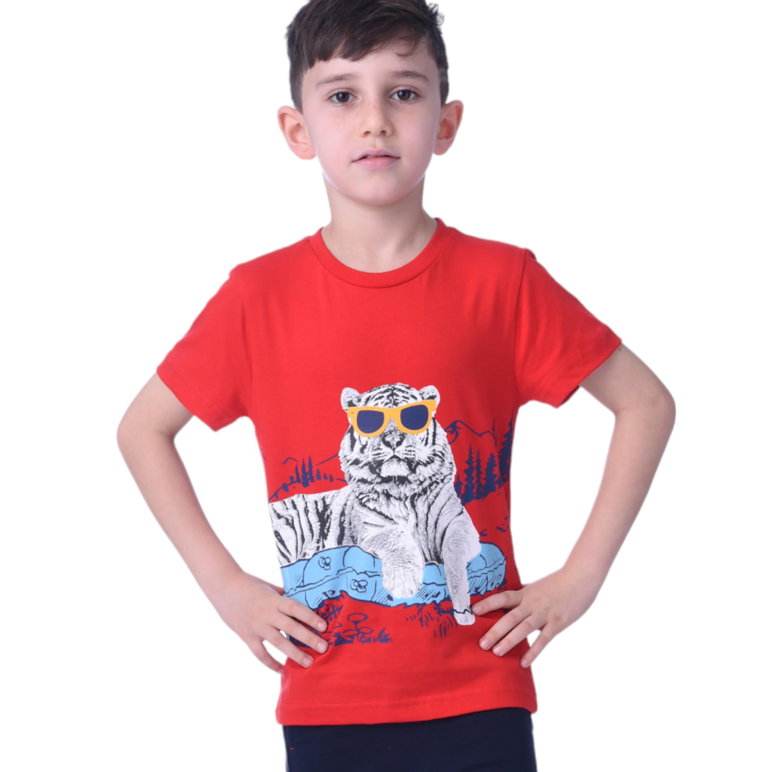 طقم تي شيرت بأكمام قصيرة وشورت بطبعة نمر من فيكتور اند جين-boys-clothing-setsandcoords-image-4