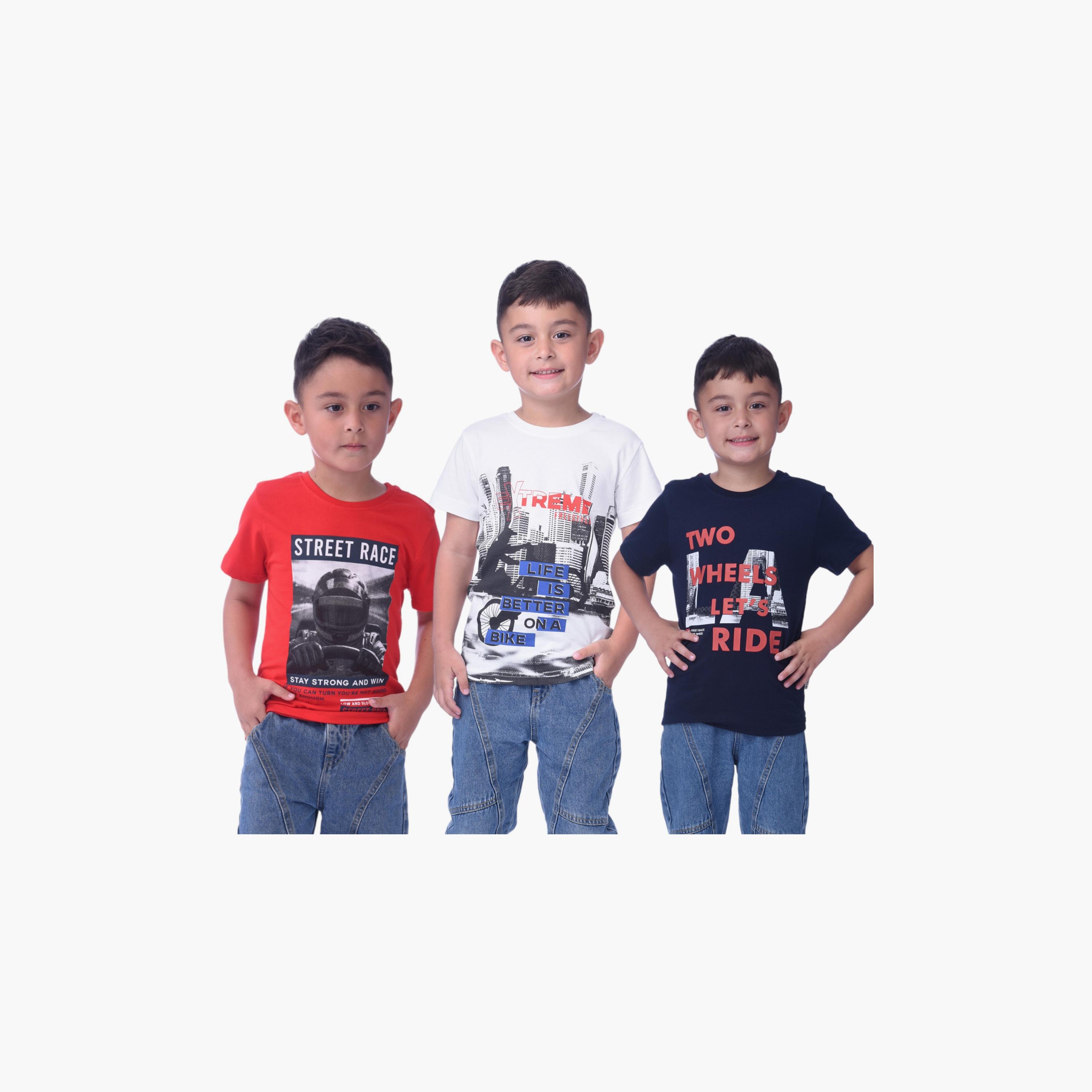 تي شيرت بأكمام قصيرة 3 قطع مطبوعة من فيكتور اند جين -boys-clothing-tshirtsandpolos-image-1
