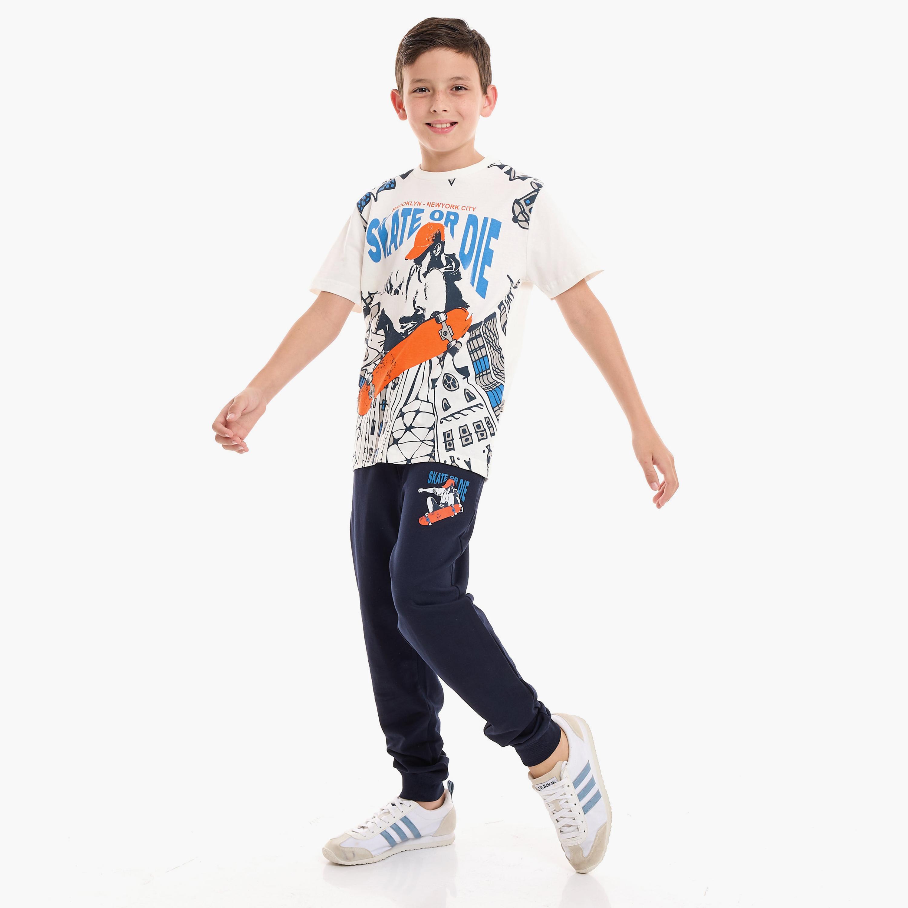 Victor and Jane Printed Short Sleeves T-Shirt with Joggers-boys-clothing-setsandcoords-image-1