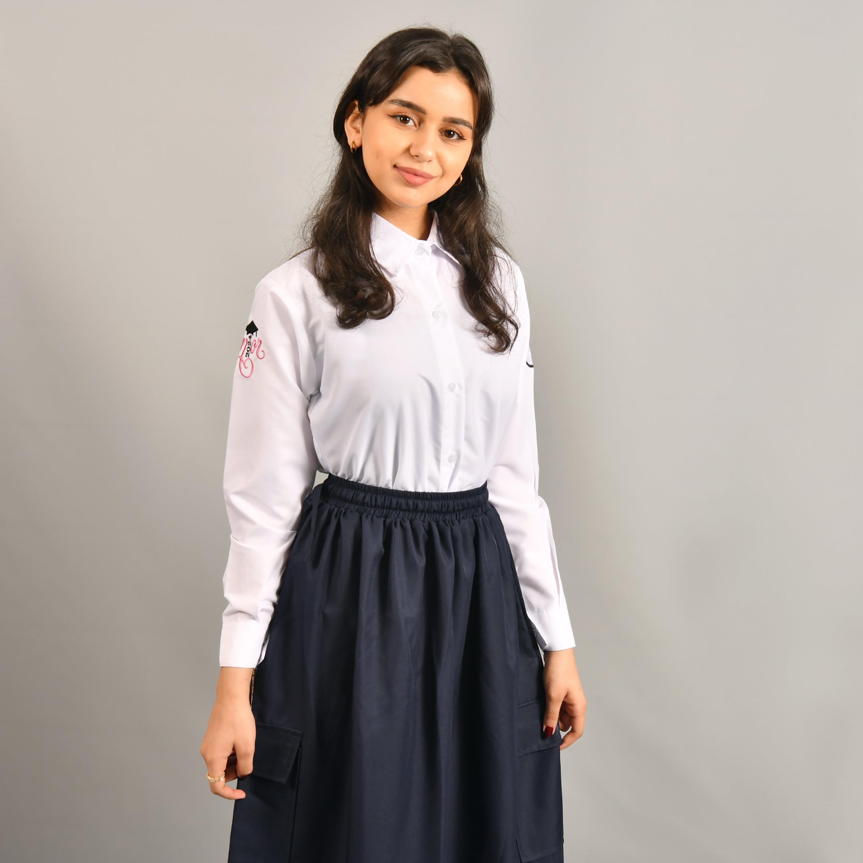 Hawraa Blue Plain Linen Girls Full Length Skirt-girls-clothing-schoolwear-bottoms-skirt-image-6