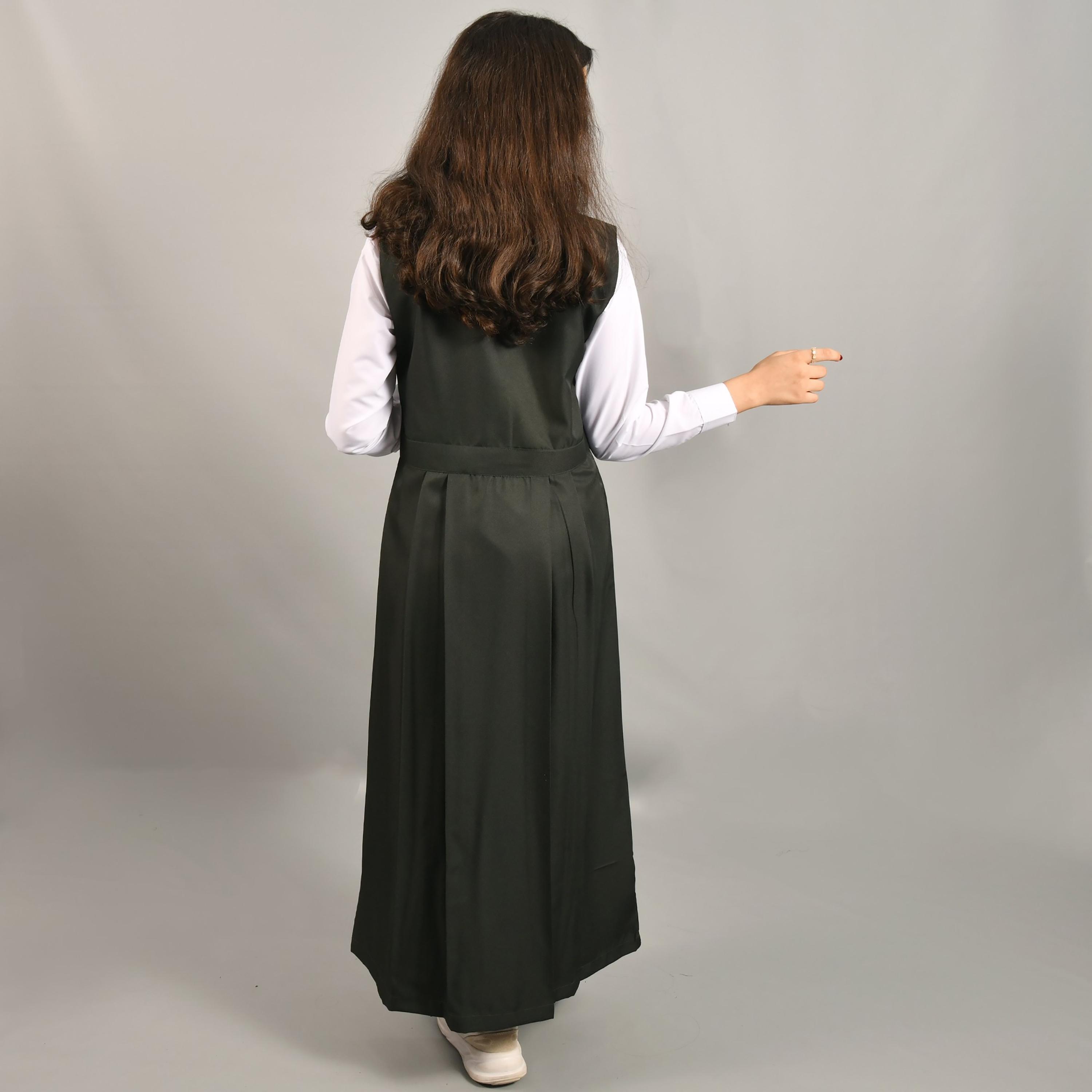 Hawraa Green Linen Shawl Collar Sleeveless Girls Pinafore Dress-girls-clothing-dressesandjumpsuits-image-4