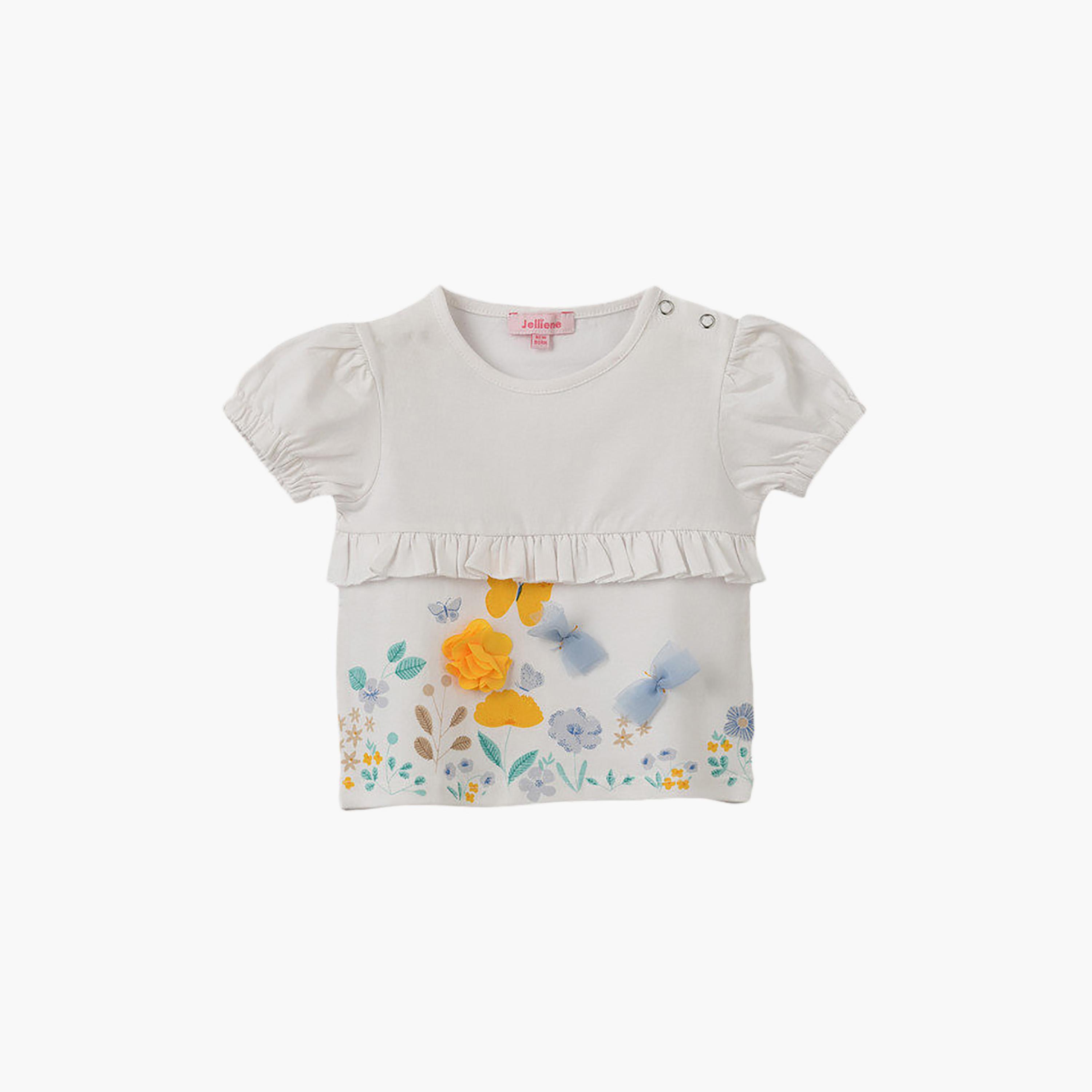 UniqKidz Cotton Short Sleeves Floral Print Top-baby-girls-clothing-tshirts-image-1