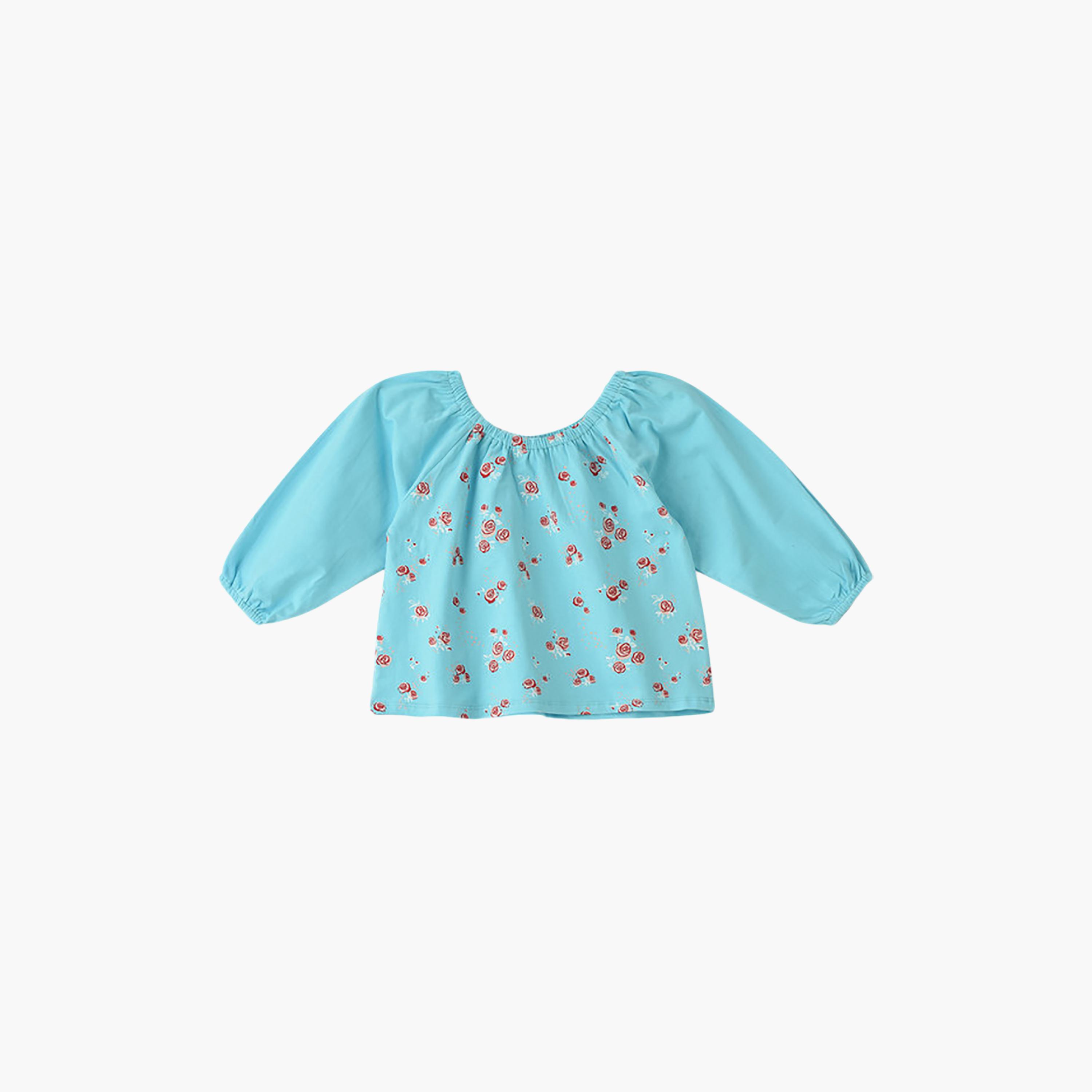 بلوزة قطن قصيرة (كروب توب) بأكمام طويلة بنقشة زهور من يونيكيدز-girls-clothing-blousesandshirts-image-1