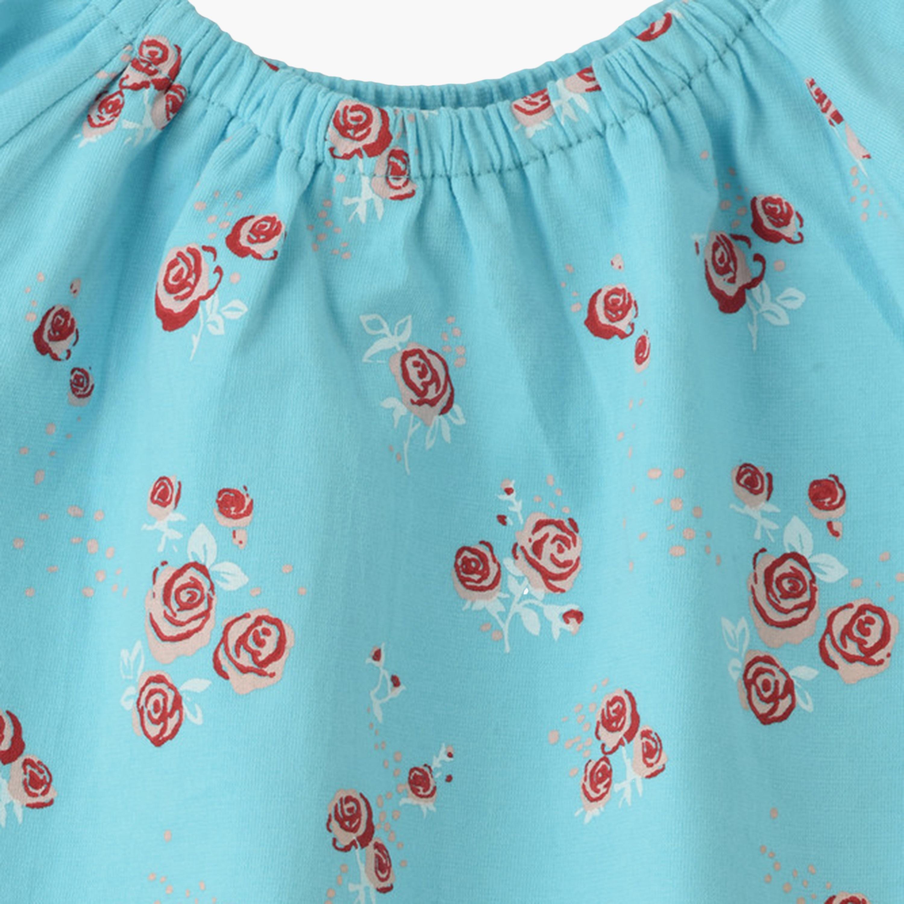 بلوزة قطن قصيرة (كروب توب) بأكمام طويلة بنقشة زهور من يونيكيدز-girls-clothing-blousesandshirts-image-3