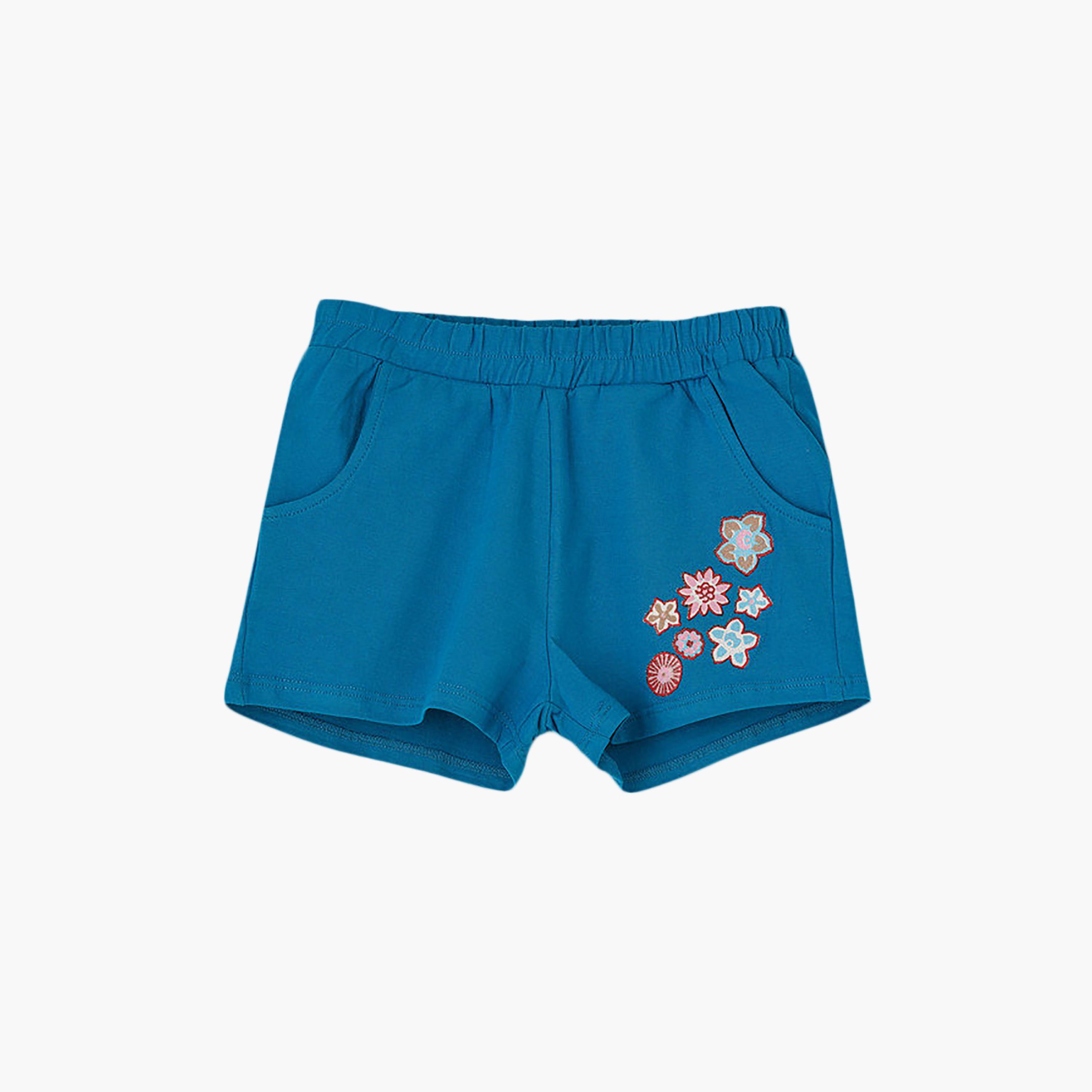 UniqKidz Cotton Floral Embroidered Elasticated Woven Shorts-girls-clothing-bottoms-shorts-image-1