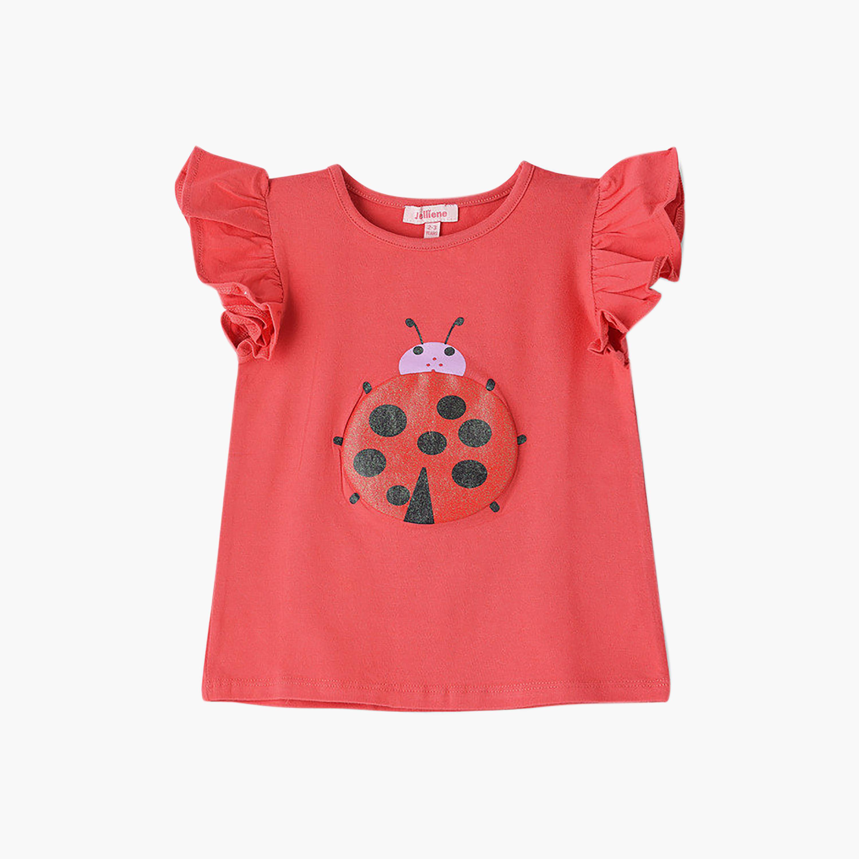 UniqKidz Cotton Ruffle Sleeves Insect Embroidered T-Shirt-girls-clothing-tshirts-image-1