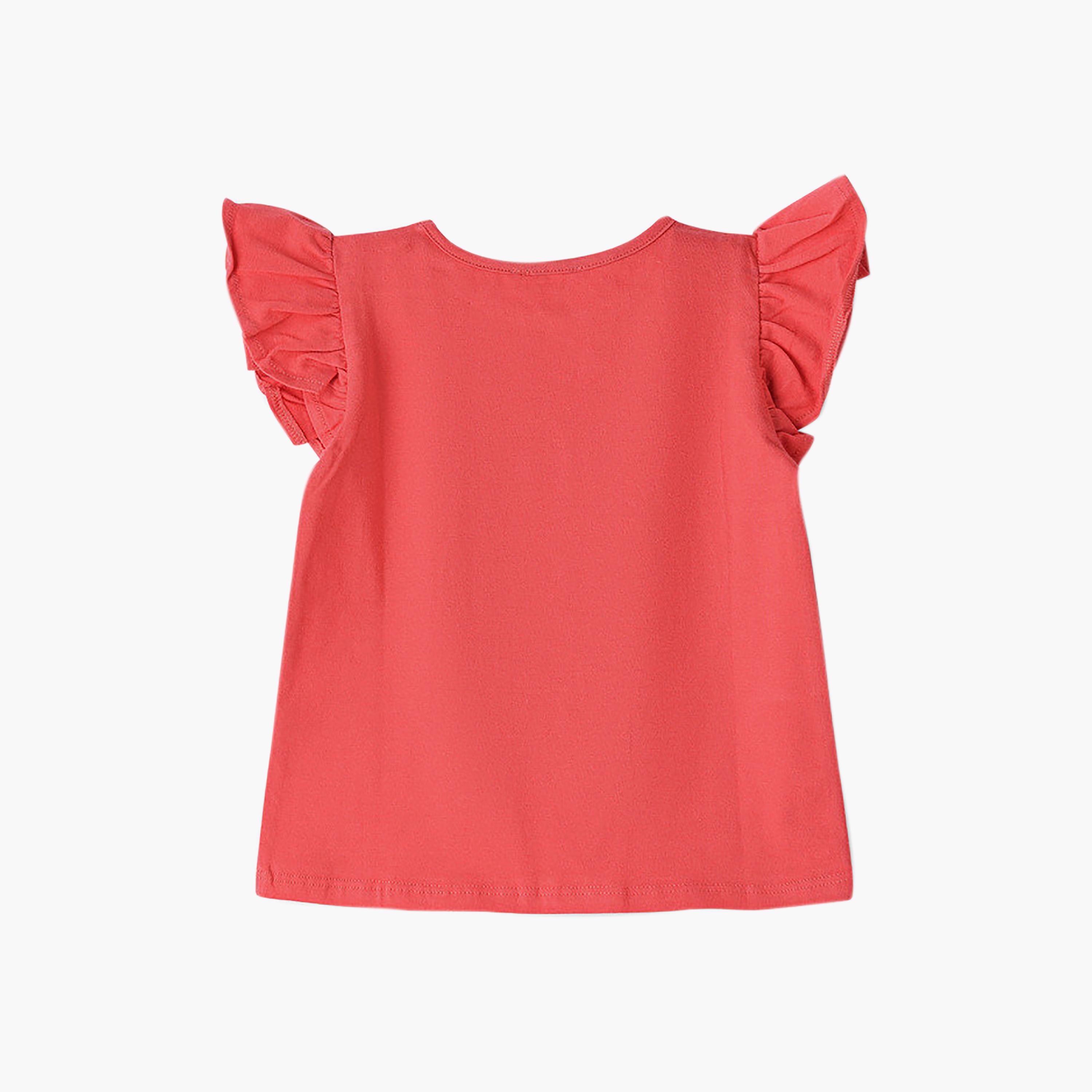 UniqKidz Cotton Ruffle Sleeves Insect Embroidered T-Shirt-girls-clothing-tshirts-image-2
