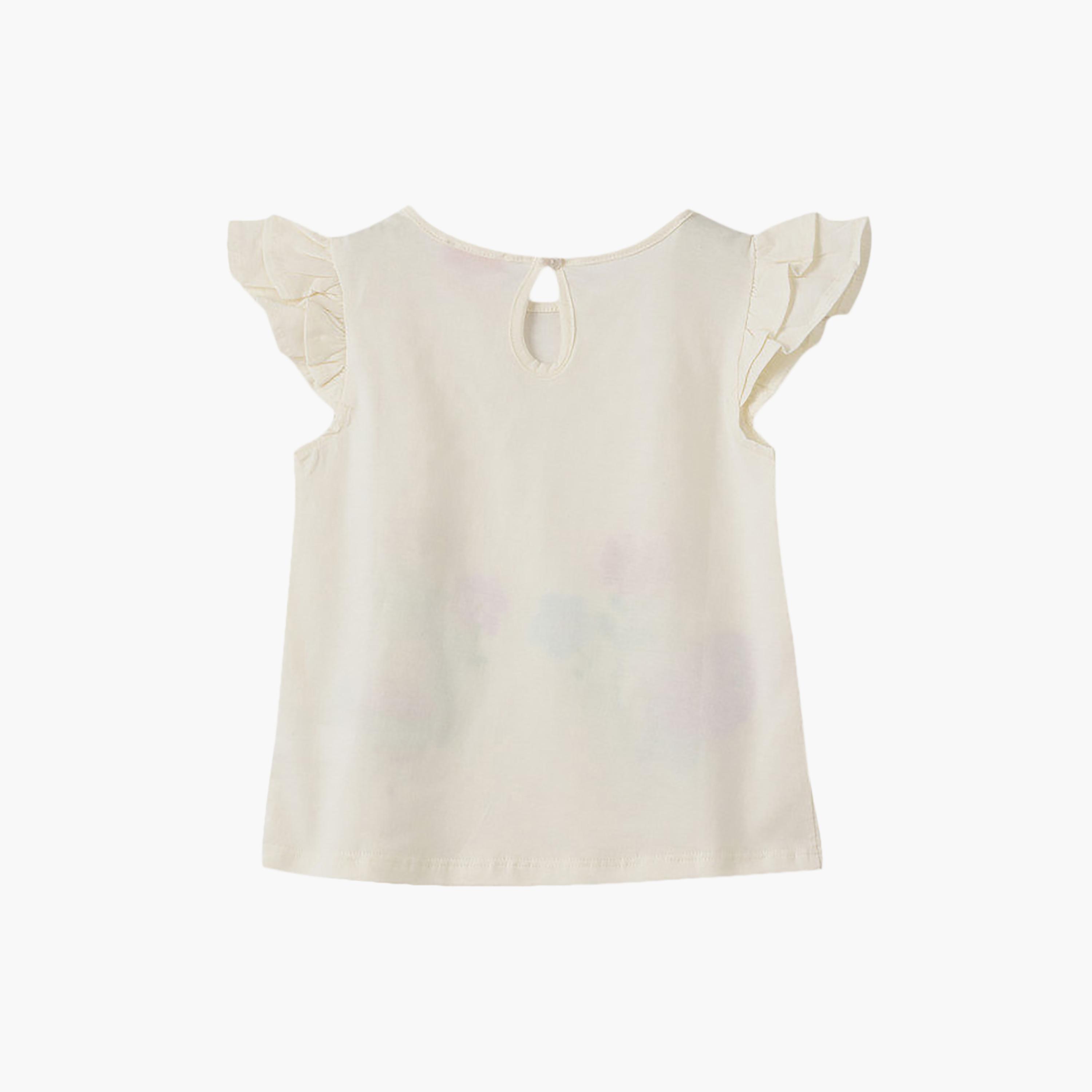 UniqKidz Cotton Ruffle Sleeves Flowers Embroidered T-Shirt-girls-clothing-tshirts-image-2