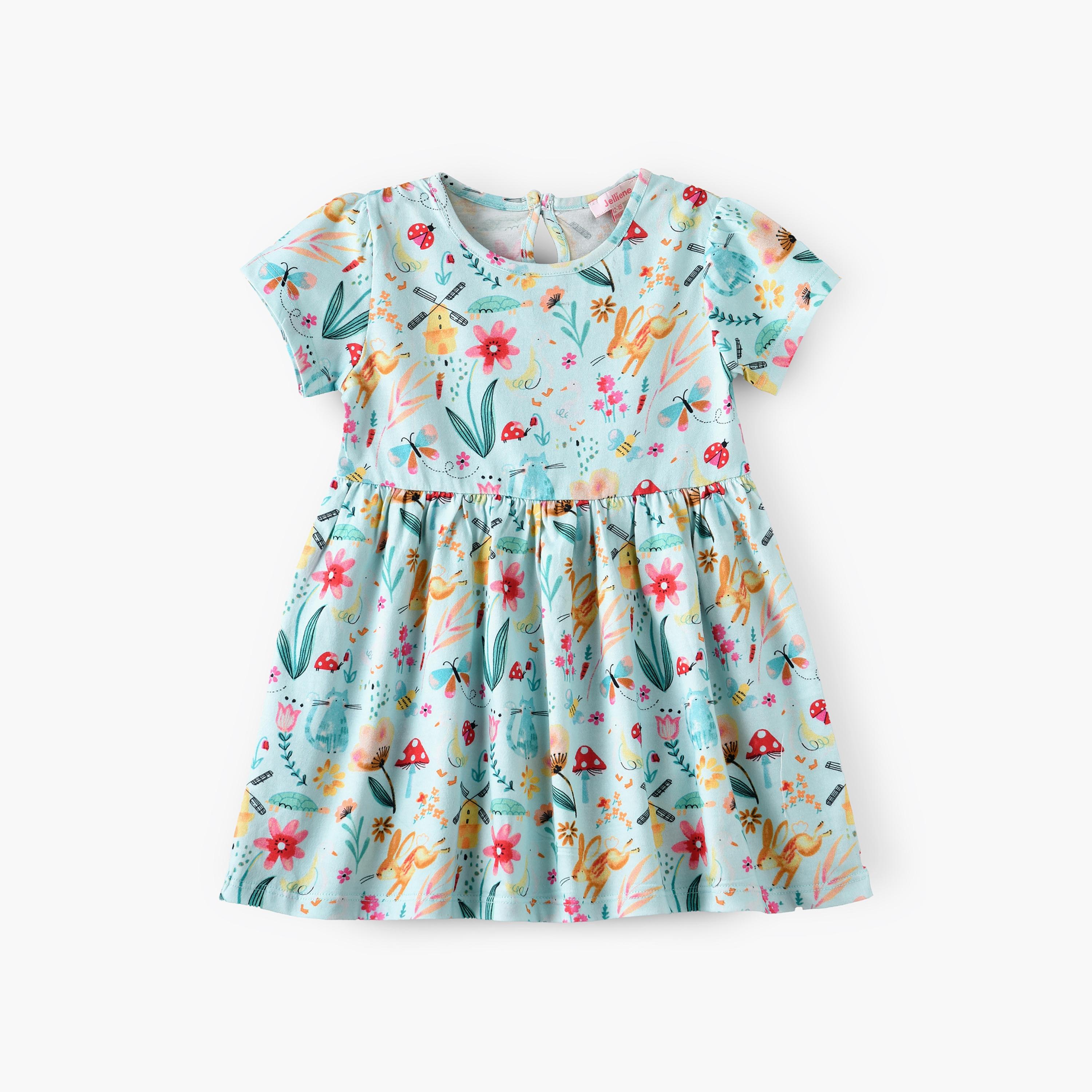 UniqKidz Floral Printed Short Sleeves Dress-baby-girls-clothing-dressesandjumpsuits-image-1