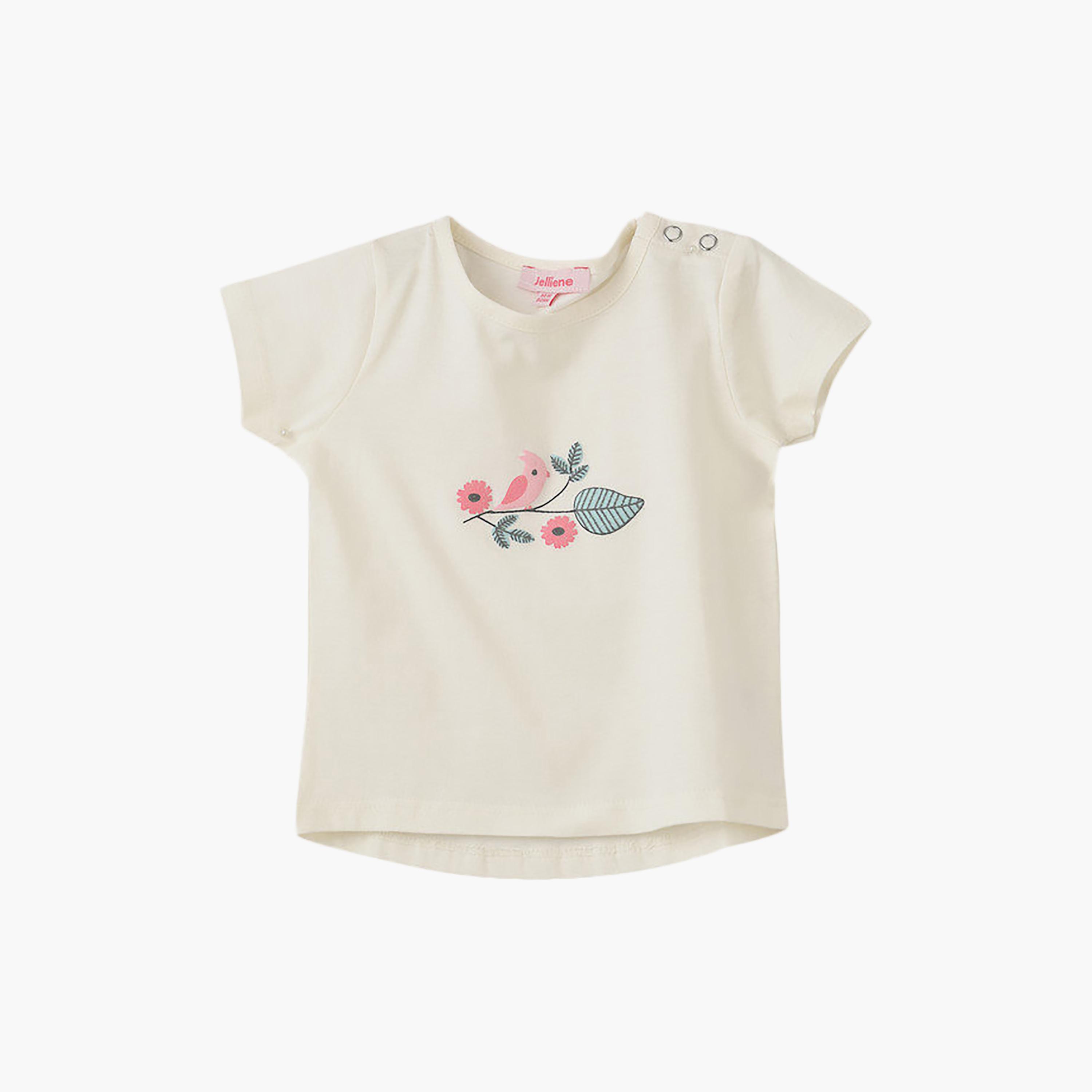UniqKidz Cotton Short Sleeves Bird Embroidered T-Shirt-baby-girls-clothing-tshirts-image-1
