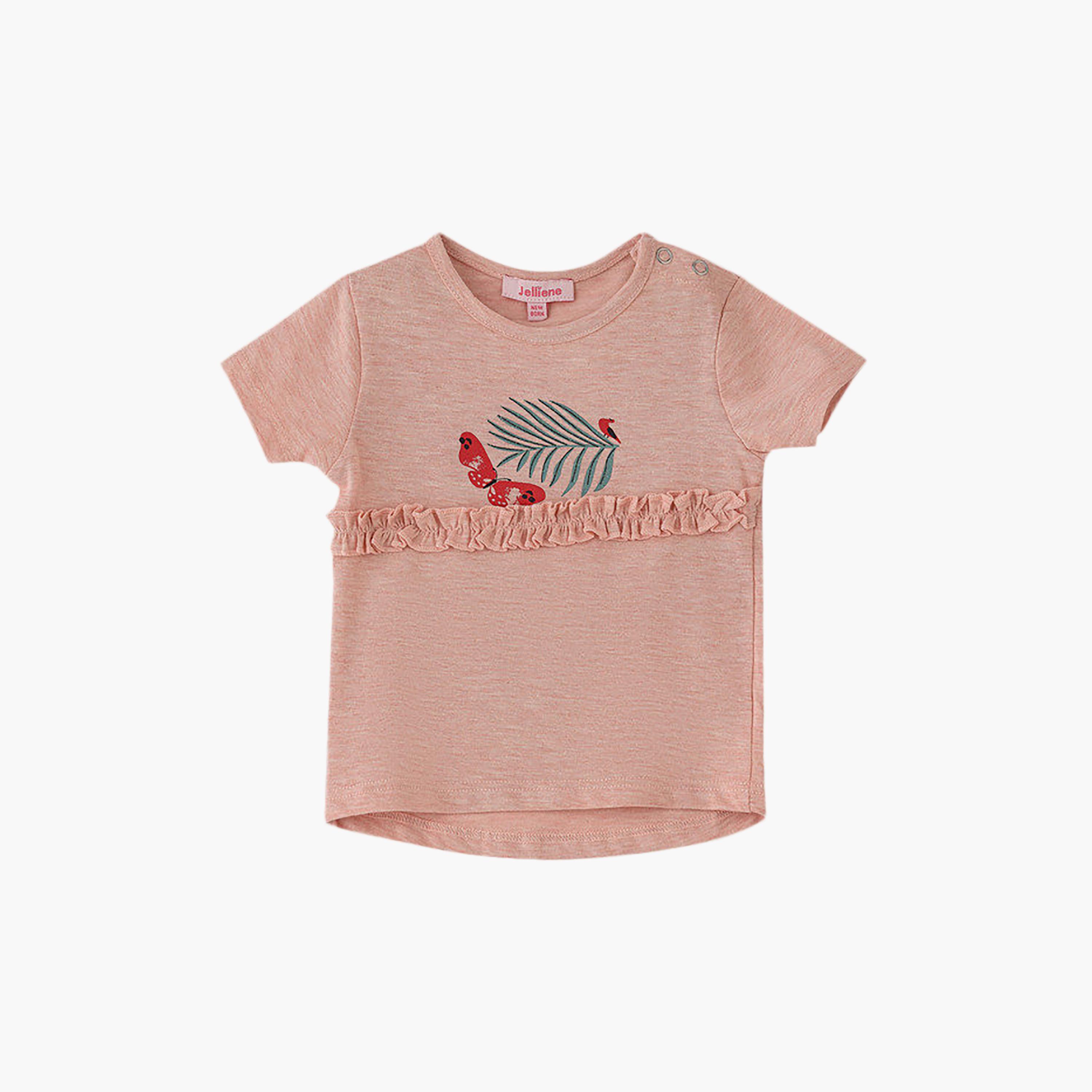 UniqKidz Cotton Short Sleeves Leaf Embroidered T-Shirt-baby-girls-clothing-tshirts-image-1