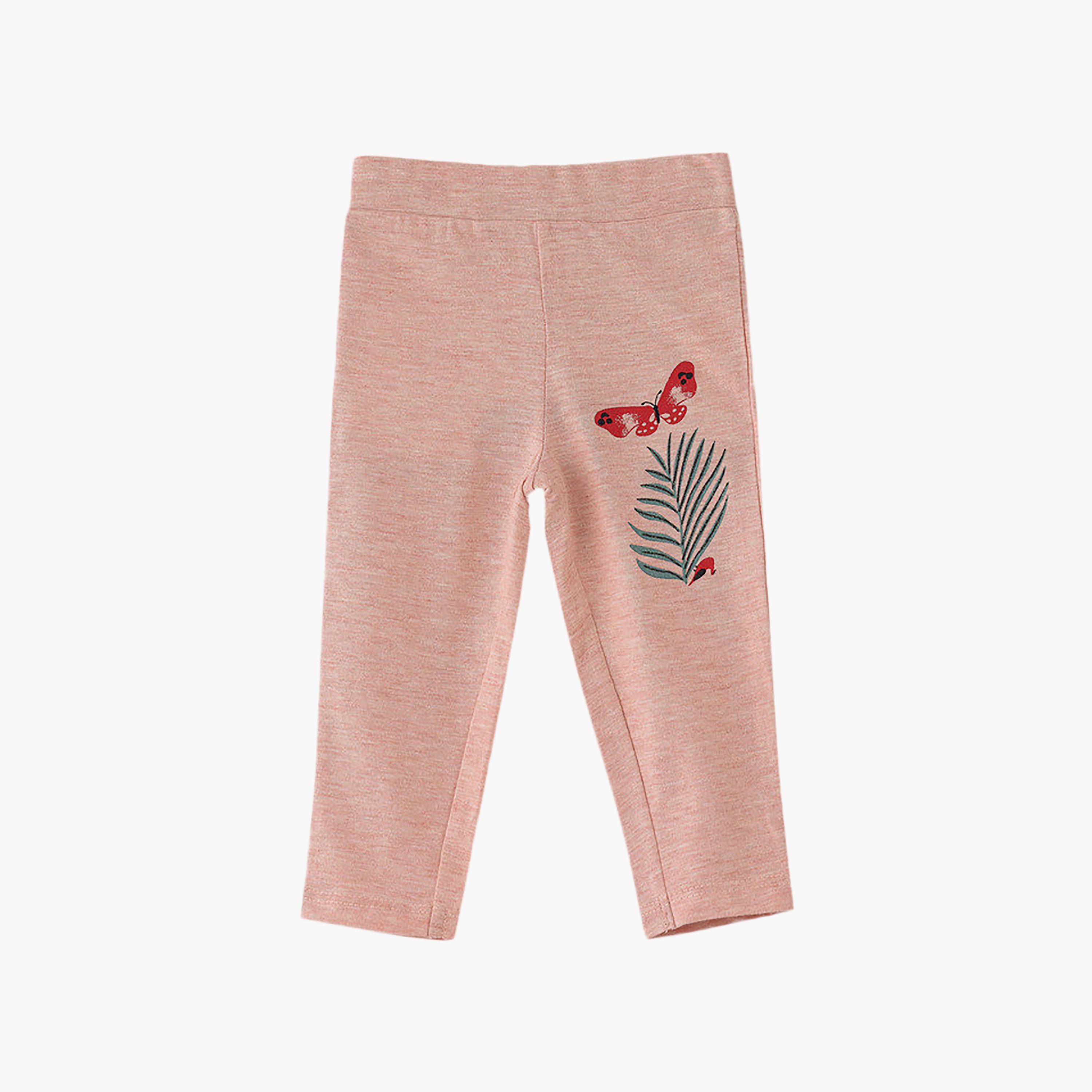 UniqKidz Cotton Leaf Embroidered Elasticated Leggings-baby-girls-clothing-bottoms-leggings-image-1