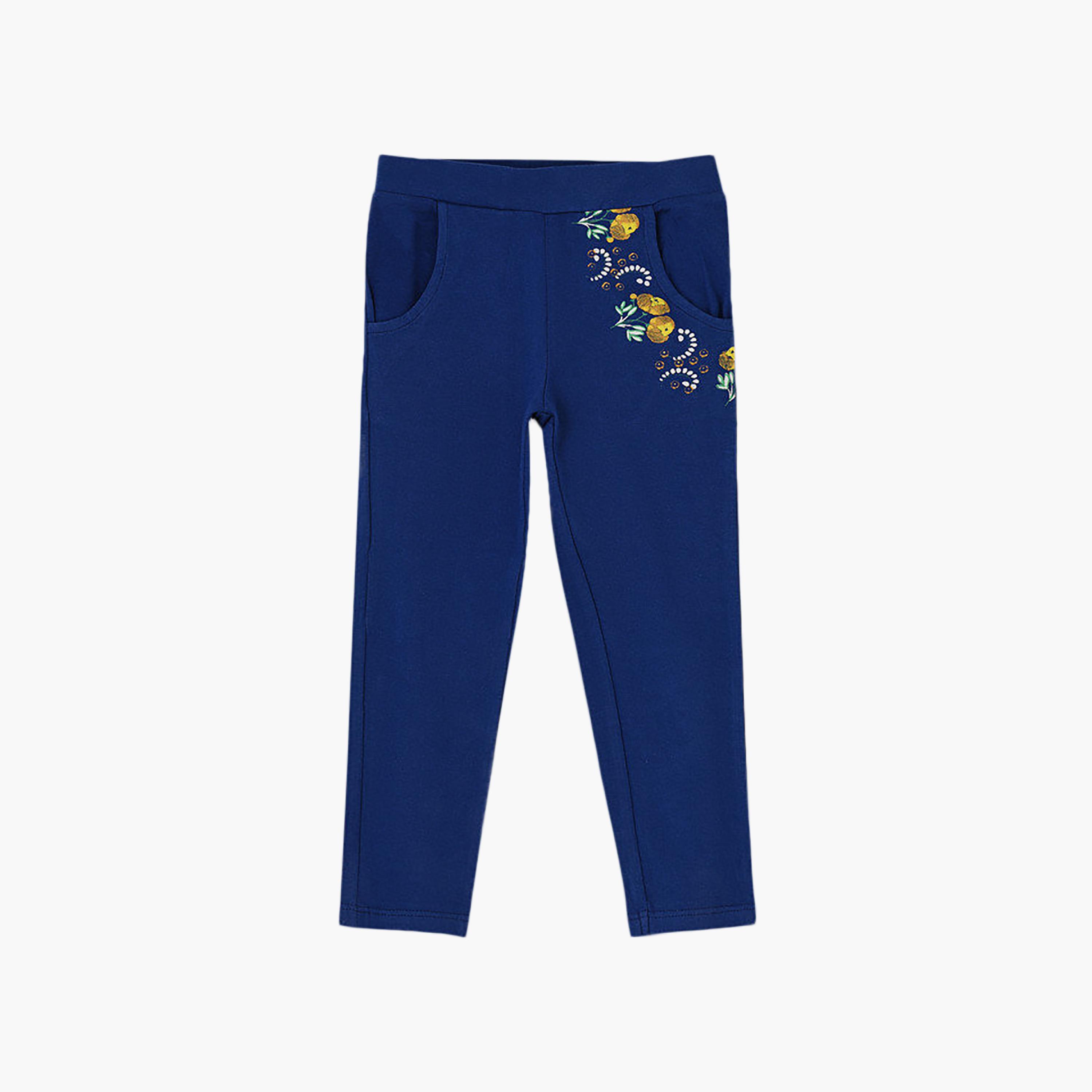 UniqKidz Cotton Floral Embroidered Elasticated Leggings-girls-clothing-bottoms-leggings-image-1