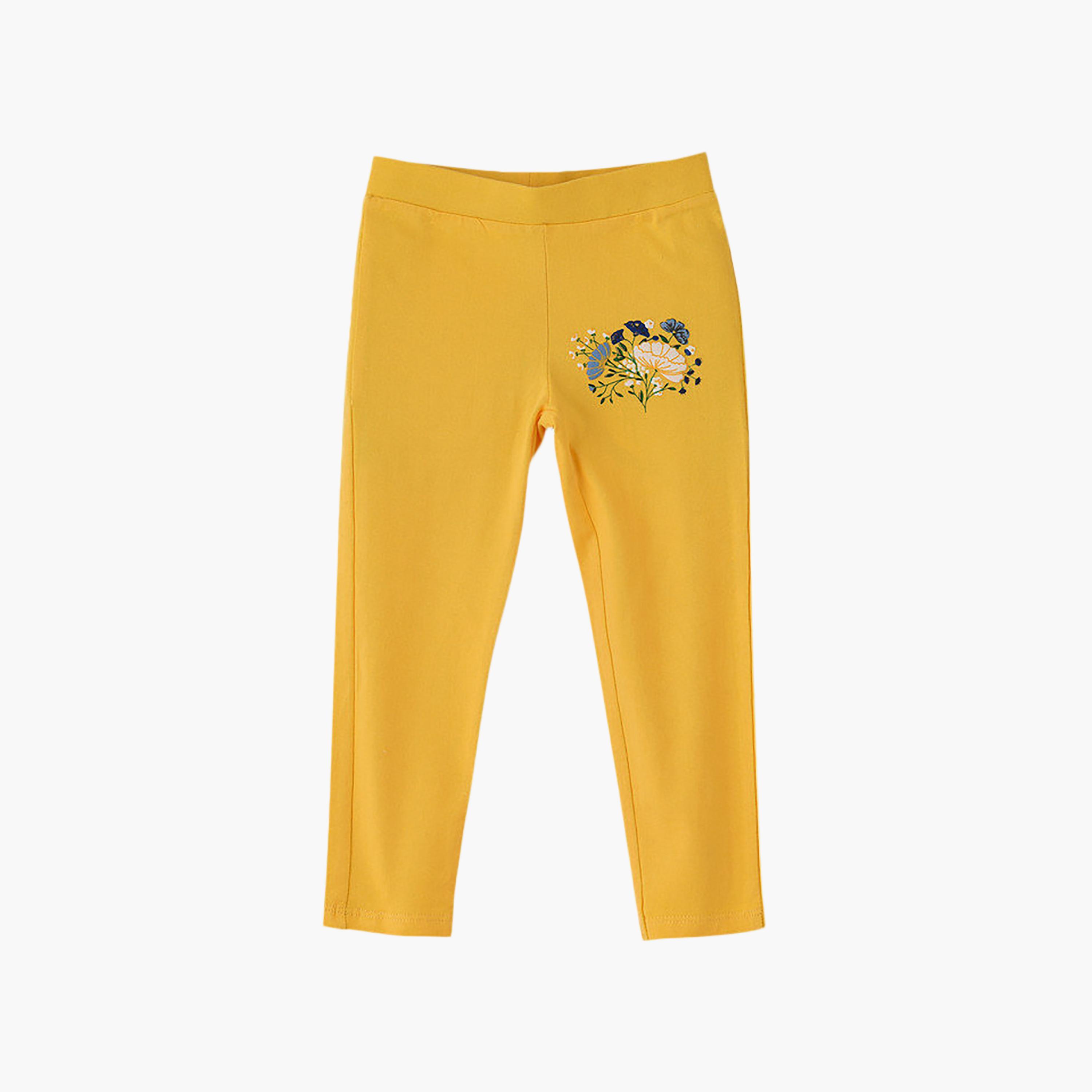 UniqKidz Cotton Floral Embroidered Elasticated Leggings-girls-clothing-bottoms-leggings-image-1