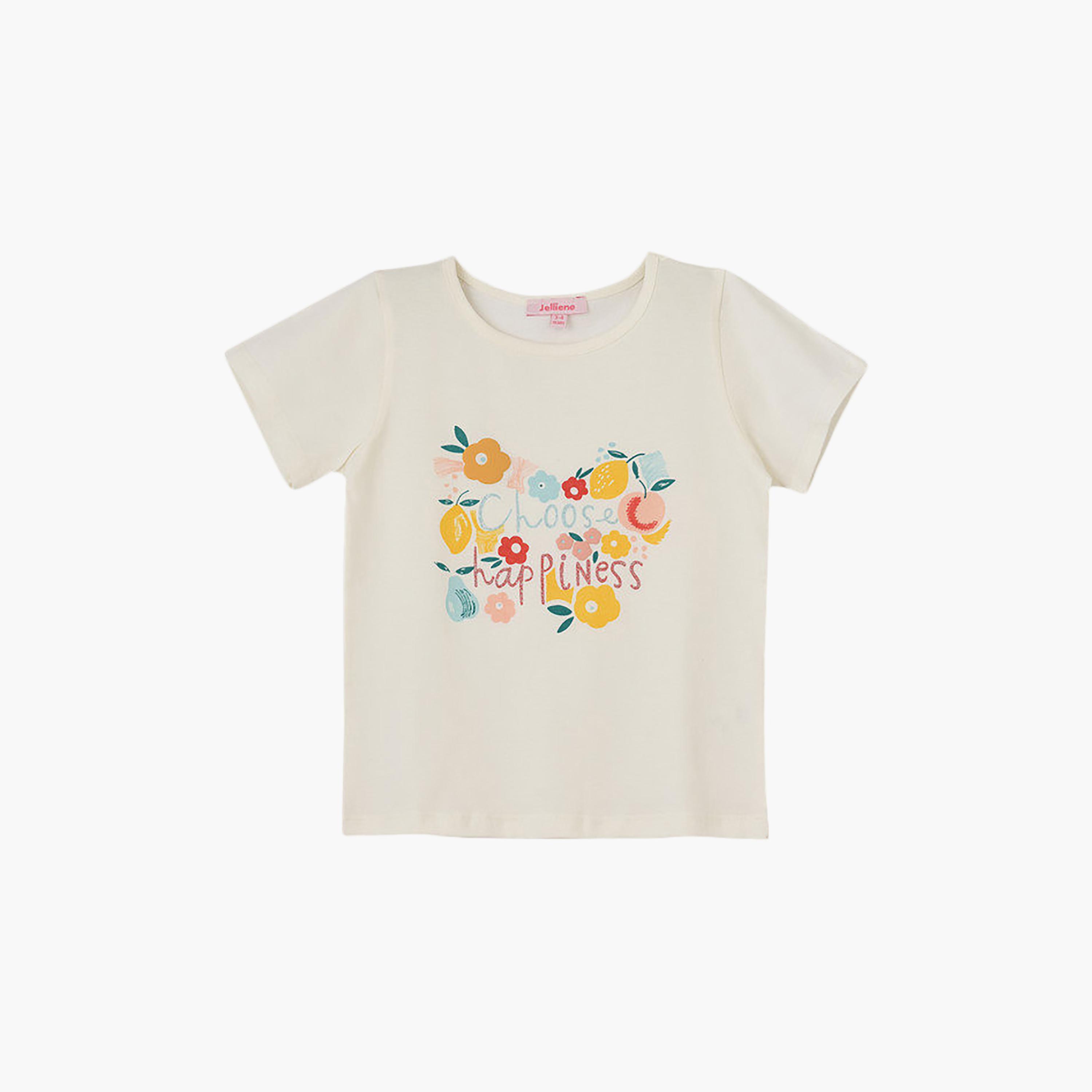 UniqKidz Cotton Short Sleeves Choose Happiness Embroidered T-Shirt-girls-clothing-tshirts-image-1