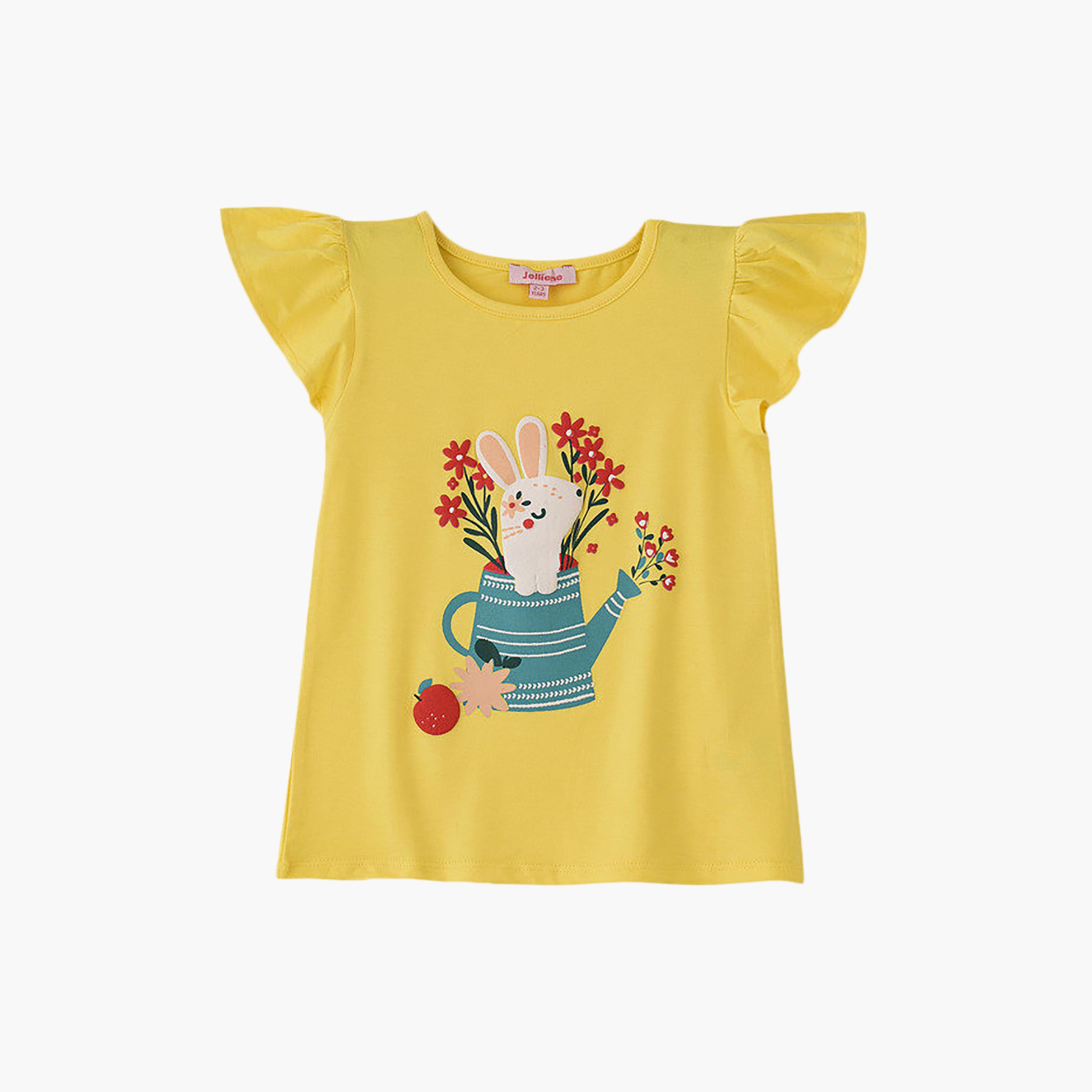 UniqKidz Cotton Ruffle Sleeves Flowers Embroidered T-Shirt-girls-clothing-tshirts-image-1