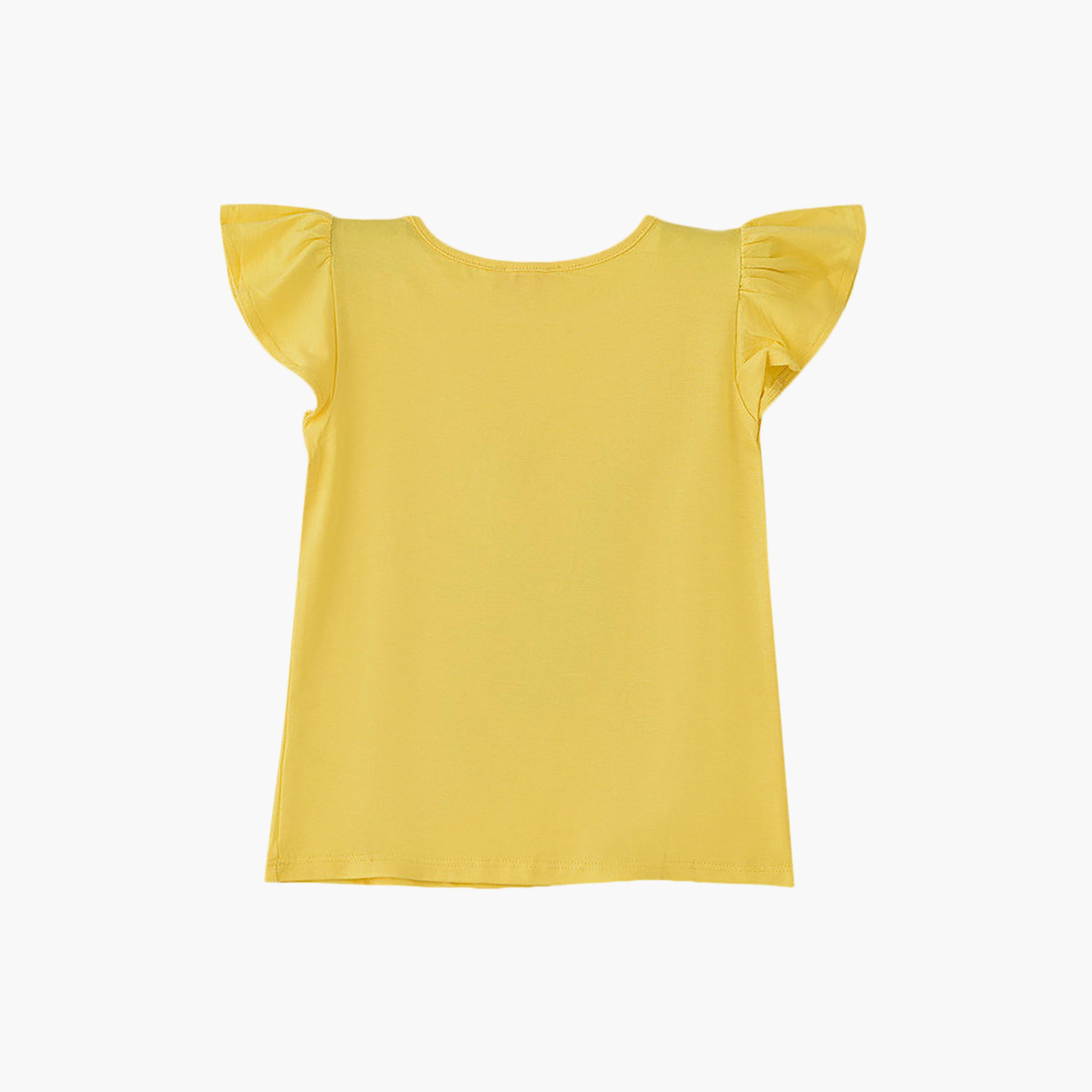 UniqKidz Cotton Ruffle Sleeves Flowers Embroidered T-Shirt-girls-clothing-tshirts-image-2