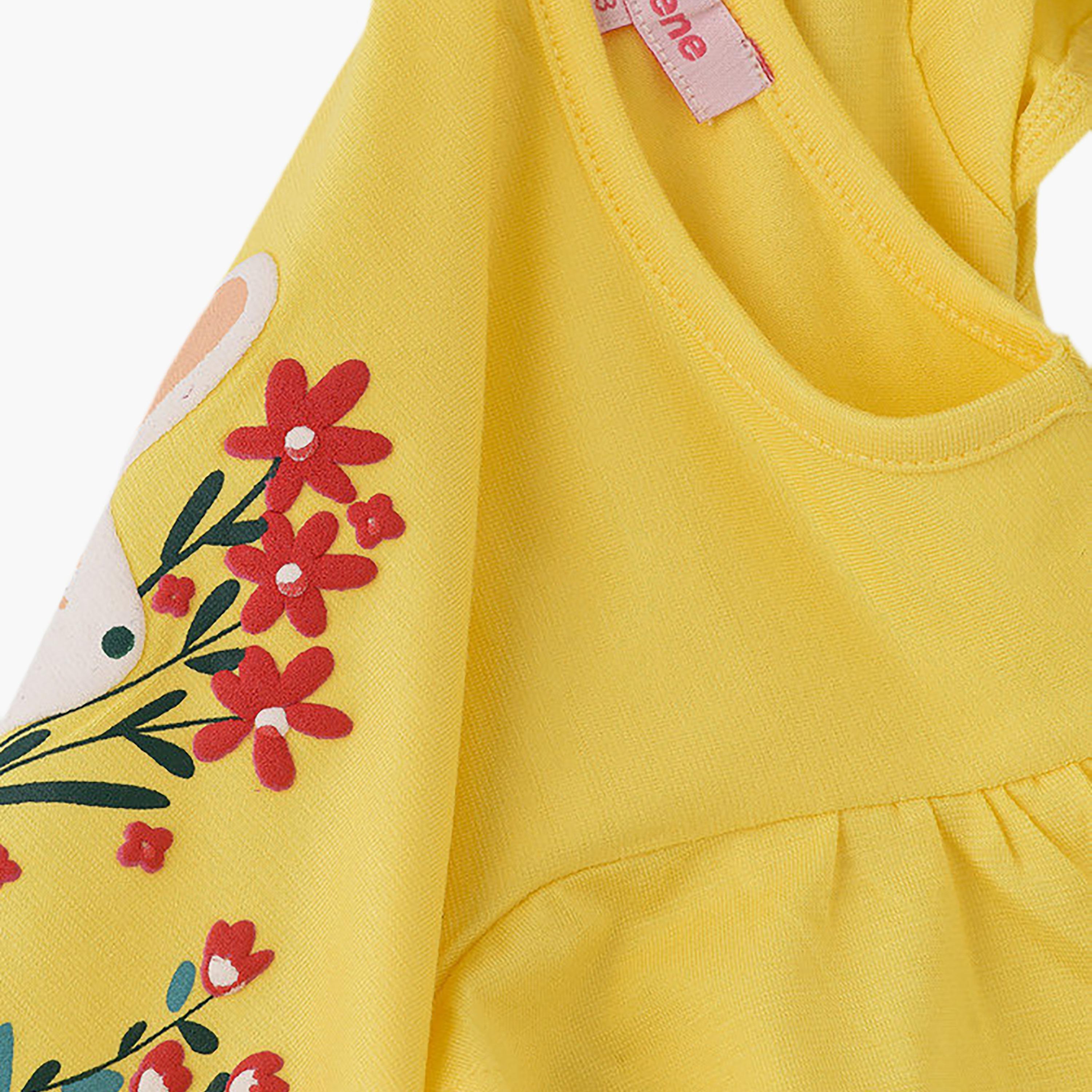 UniqKidz Cotton Ruffle Sleeves Flowers Embroidered T-Shirt-girls-clothing-tshirts-image-3