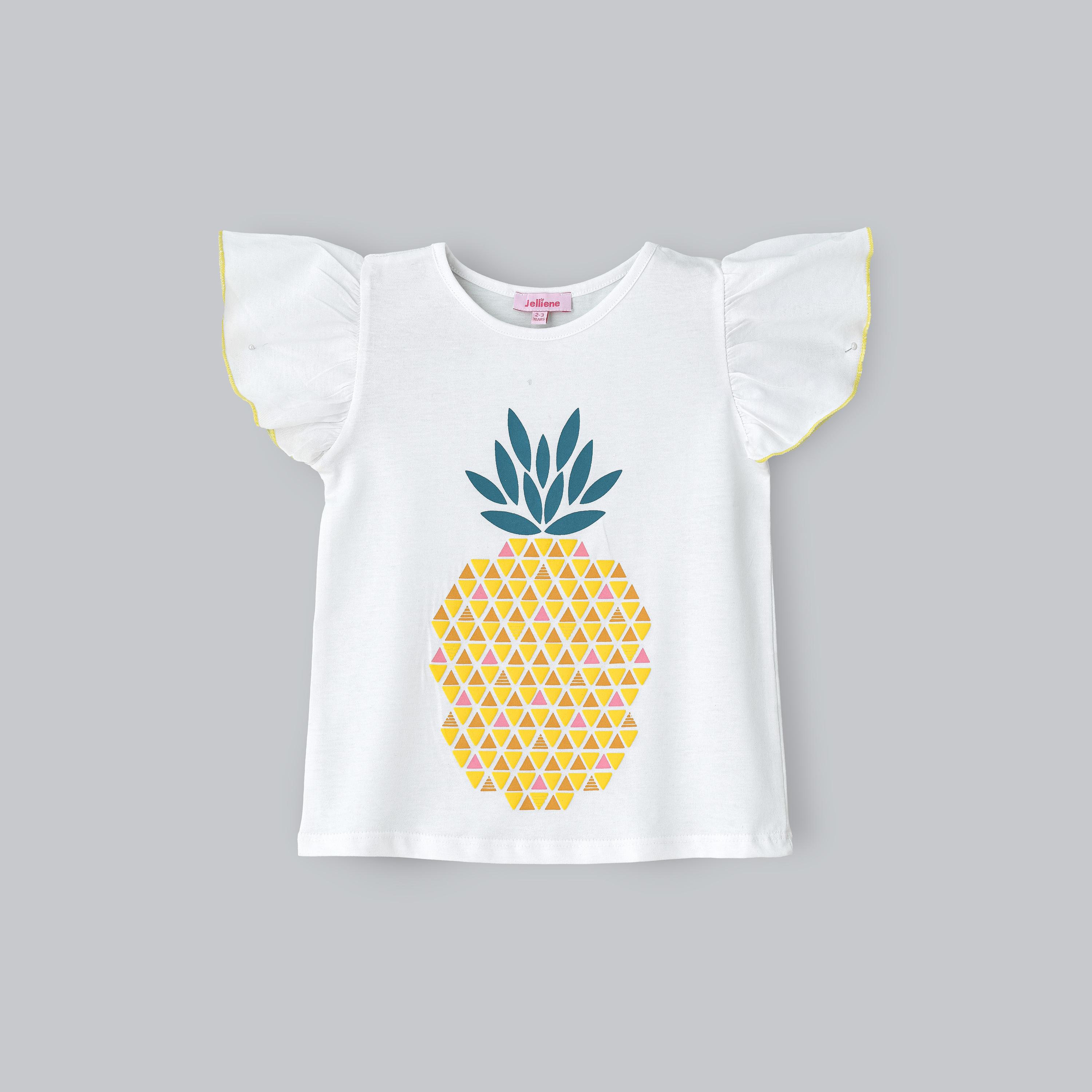 UniqKidz Pineapple Printed Cap Sleeves T-Shirt-girls-clothing-tshirts-image-1