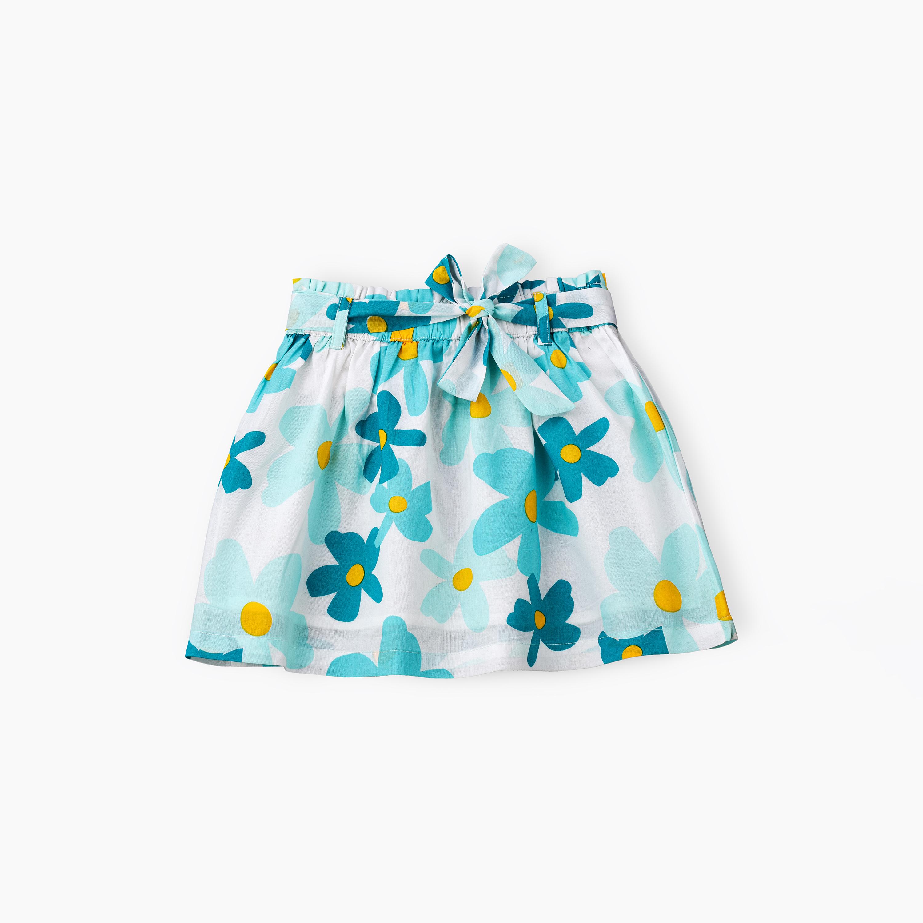 UniqKidz Floral Printed Elasticated Skirt with Belt-girls-clothing-bottoms-skirts-image-1