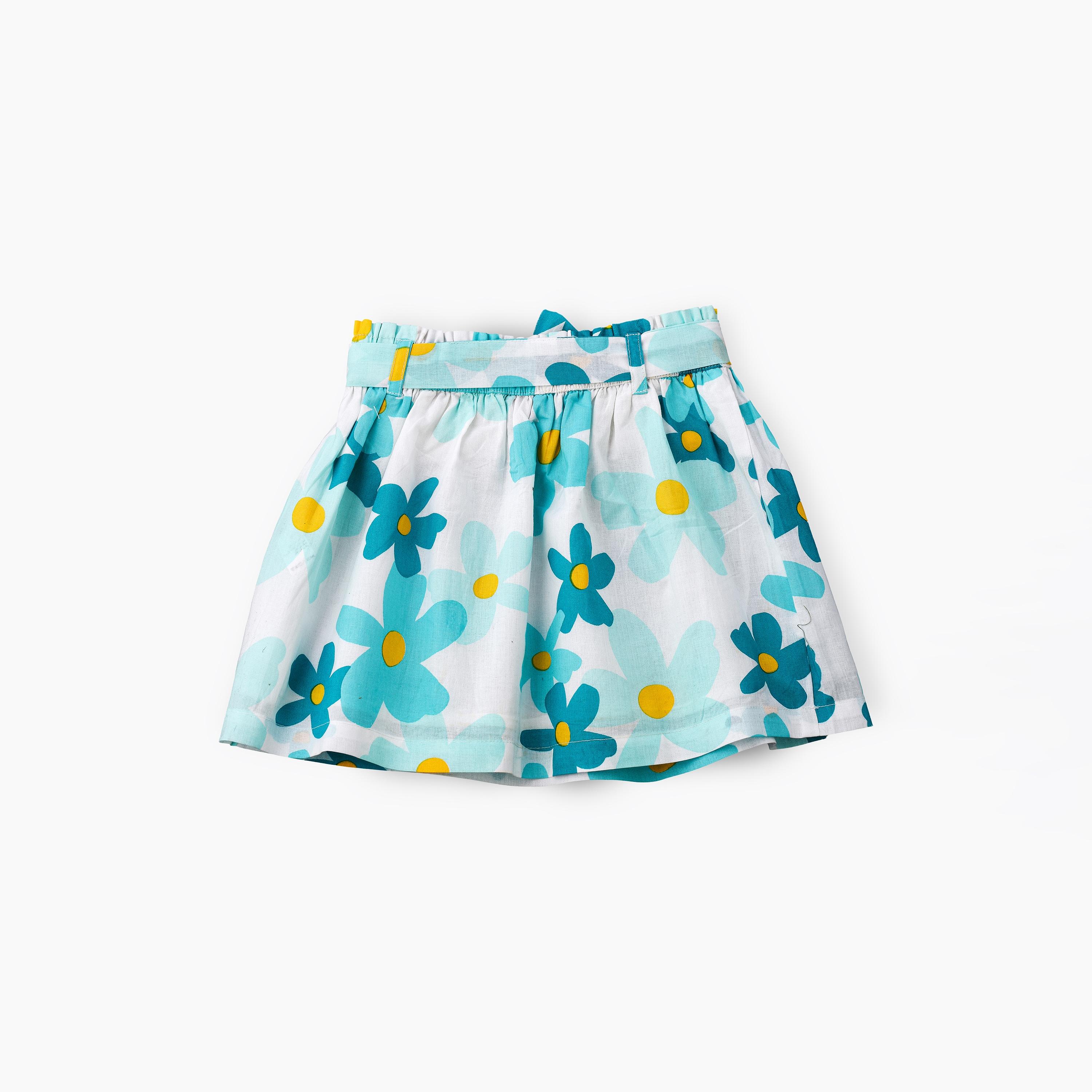 UniqKidz Floral Printed Elasticated Skirt with Belt-girls-clothing-bottoms-skirts-image-2