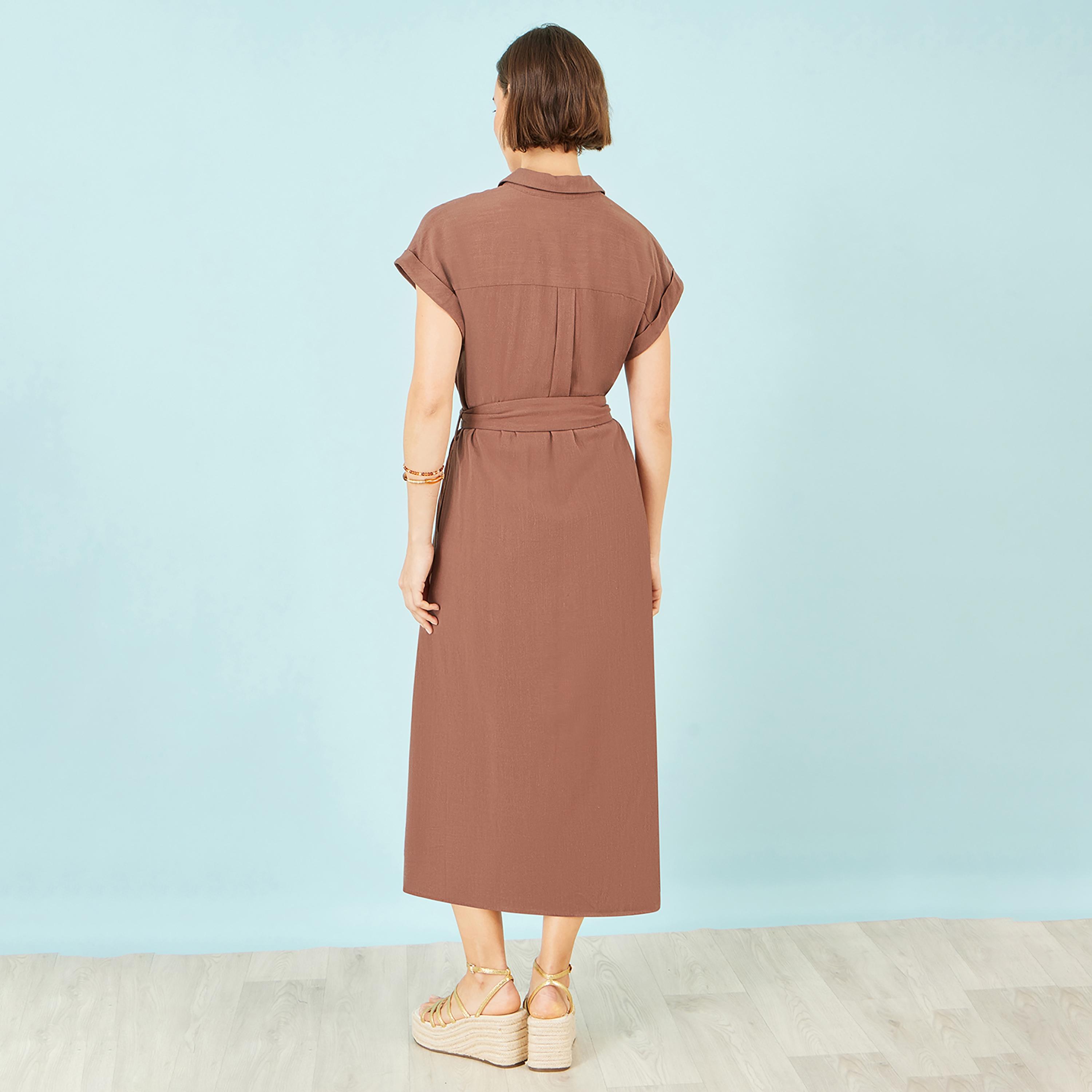 Yumi Linen Spread Collar Women's Midi Shirt Dress-women-clothing-dresses-image-3