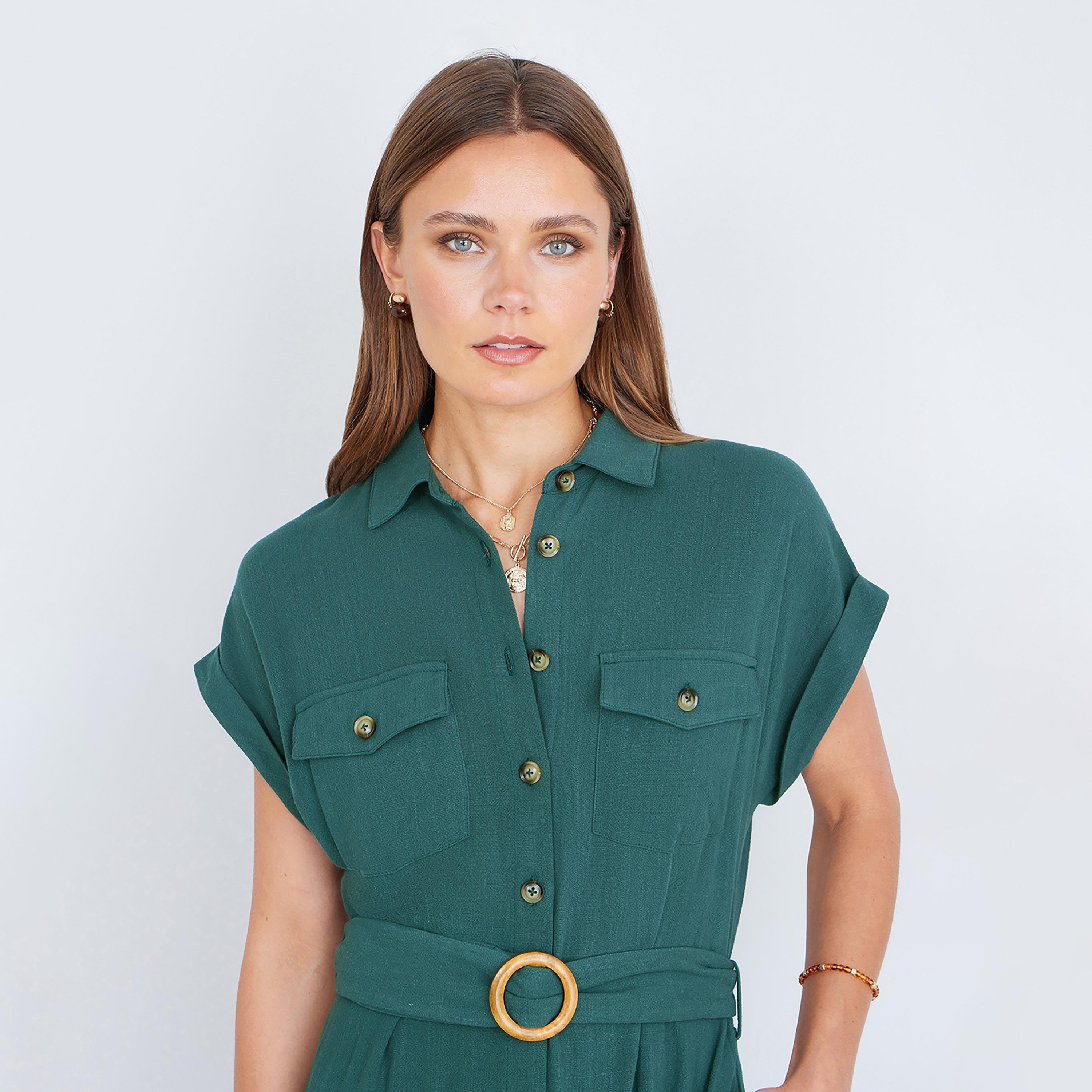 فستان قميص ميدي من الكتان بياقة "سبريد" عريضة من يومي-women-clothing-dresses-image-8