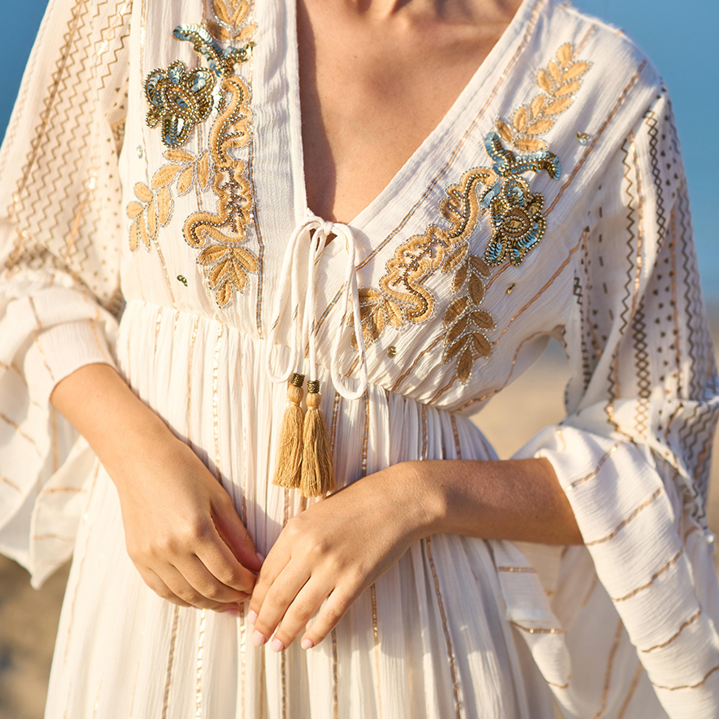 Yumi White Embroidered Bell Sleeves Tiered Women's Maxi Dress-women-clothing-dresses-image-4