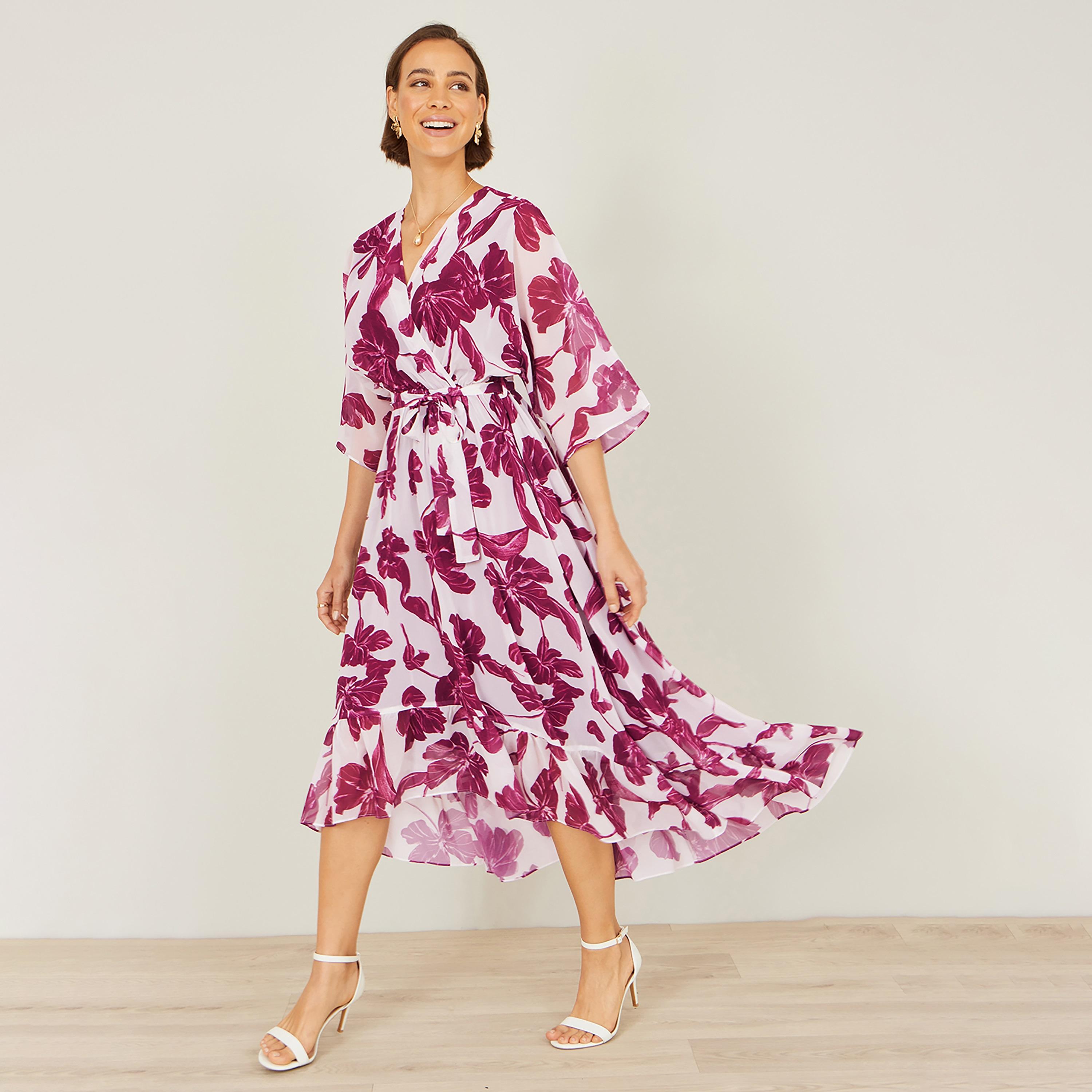 Yumi Floral Print Surplice Neck Wrap Women's Midi Dress-women-clothing-dresses-image-5