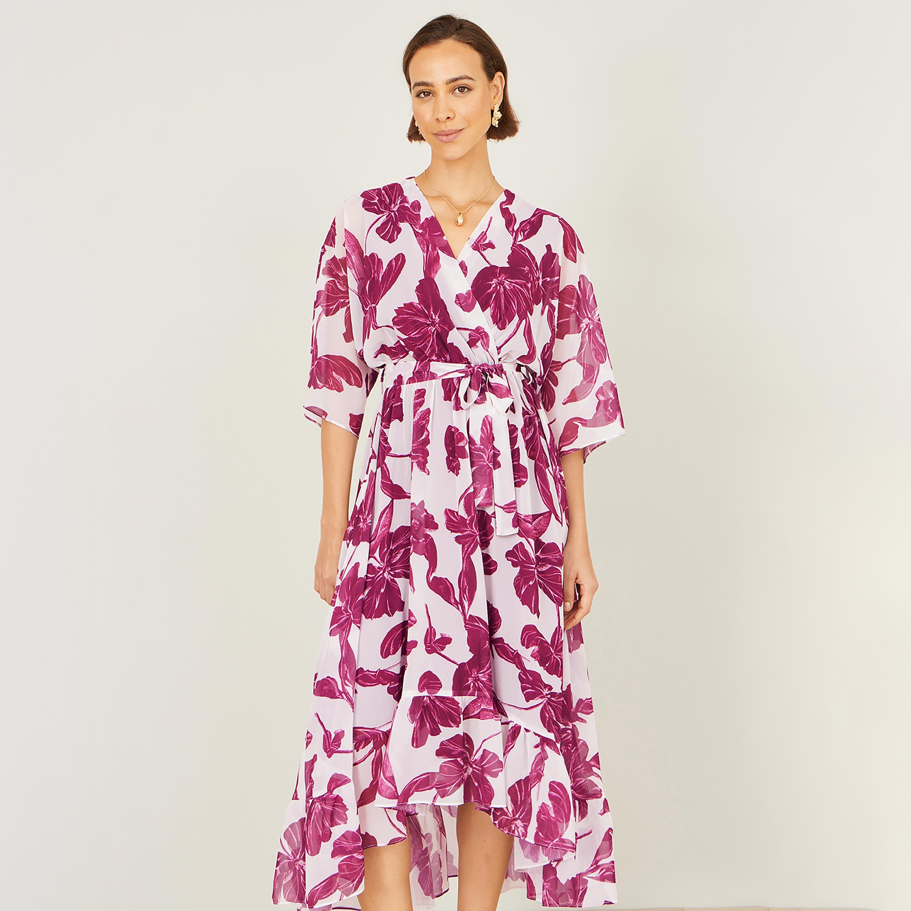 Yumi Floral Print Surplice Neck Wrap Women's Midi Dress-women-clothing-dresses-image-6