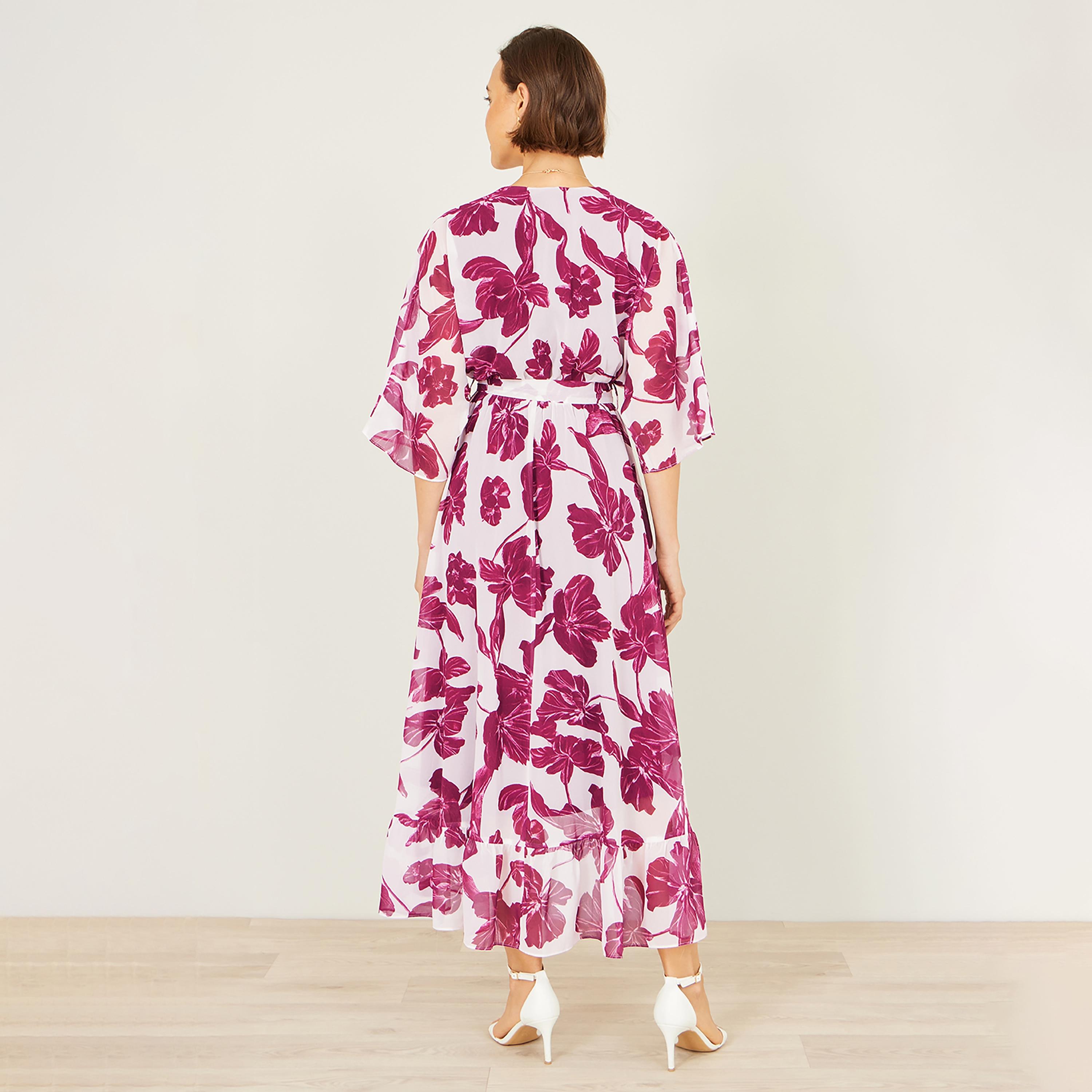 Yumi Floral Print Surplice Neck Wrap Women's Midi Dress-women-clothing-dresses-image-7