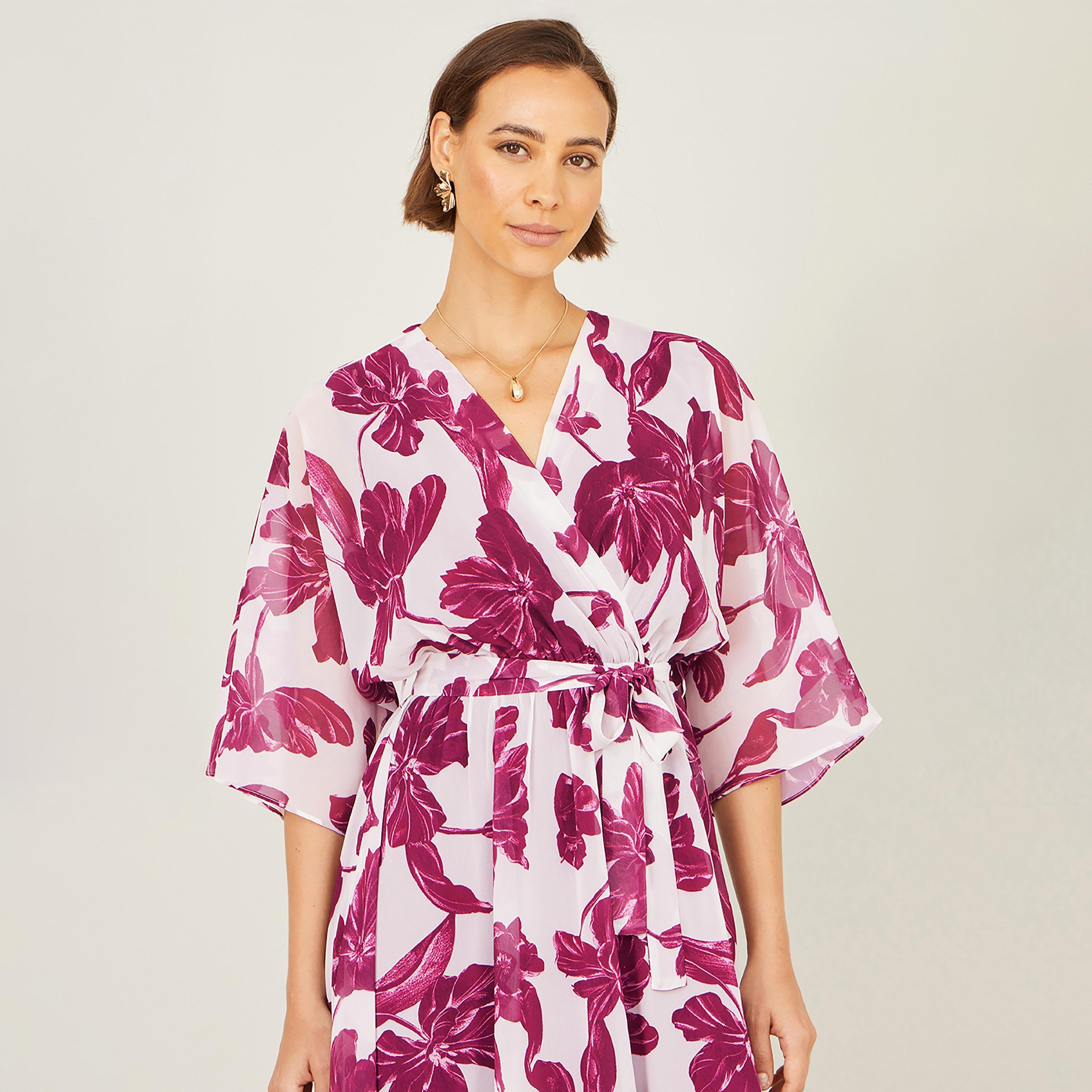 Yumi Floral Print Surplice Neck Wrap Women's Midi Dress-women-clothing-dresses-image-8