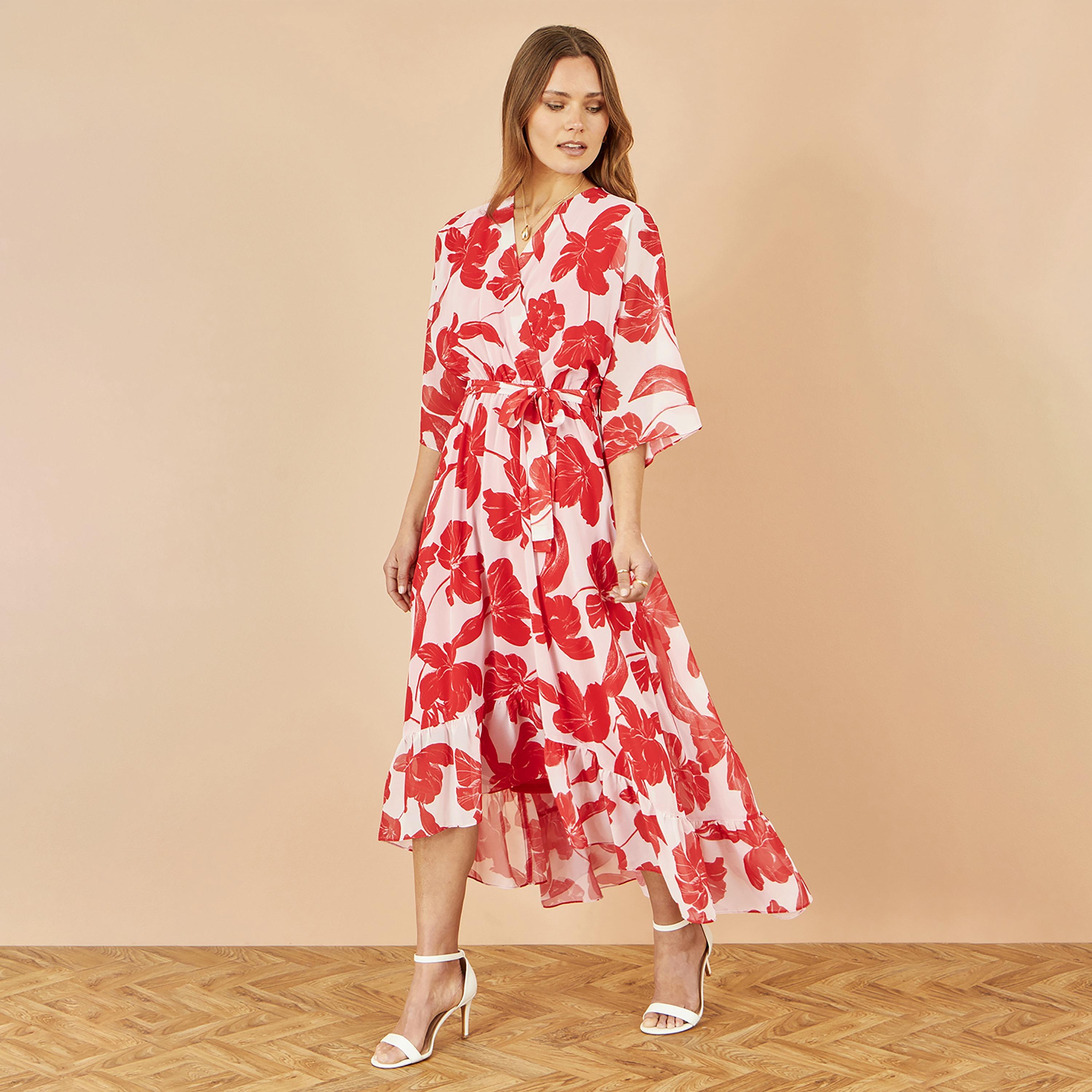Yumi Floral Print Surplice Neck Wrap Women's Midi Dress-women-clothing-dresses-image-1