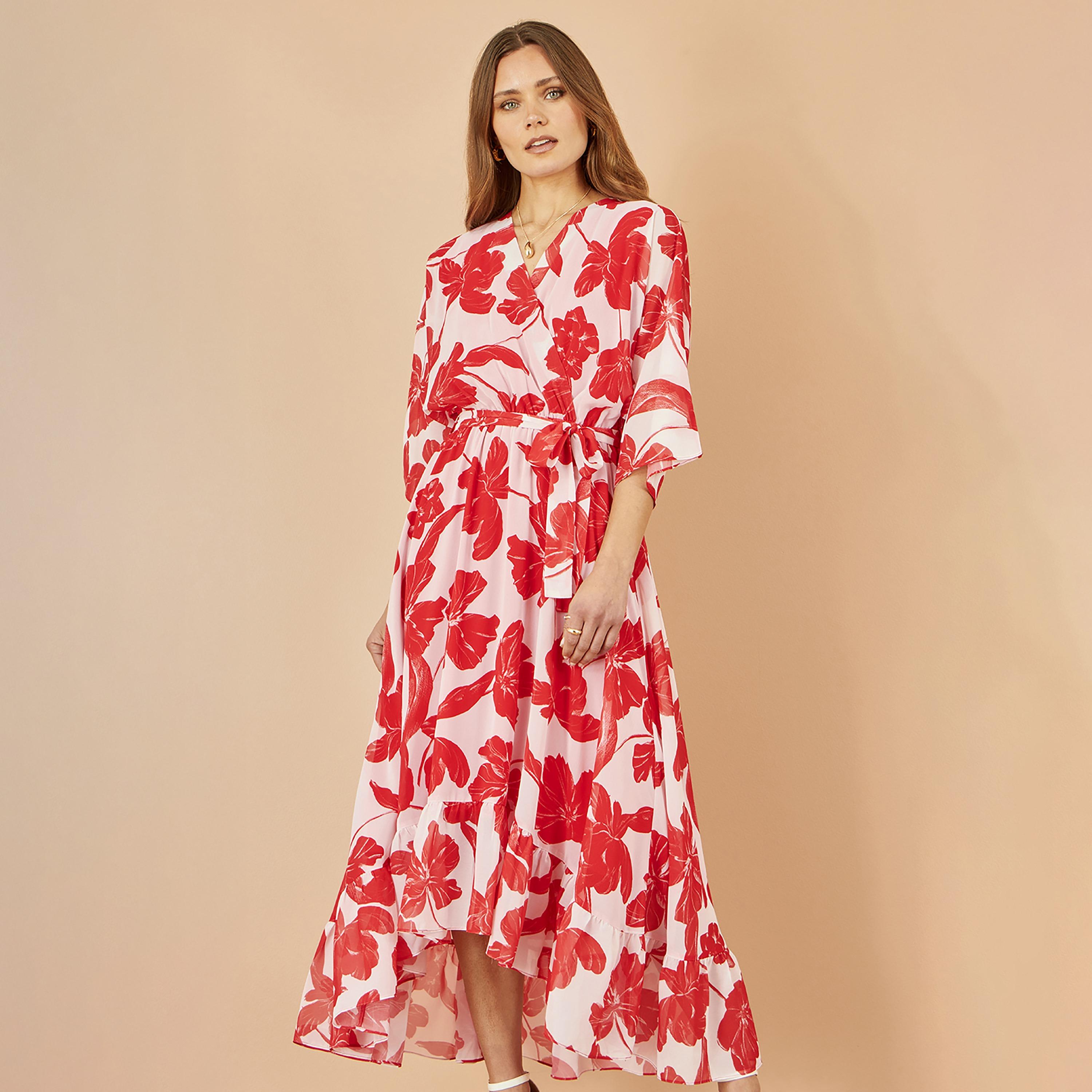 Yumi Floral Print Surplice Neck Wrap Women's Midi Dress-women-clothing-dresses-image-2
